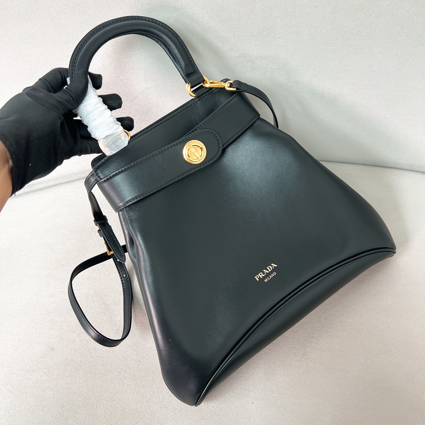 [TOP] PRADA Carey Leather Handbag 30*31*6.5cm - Black