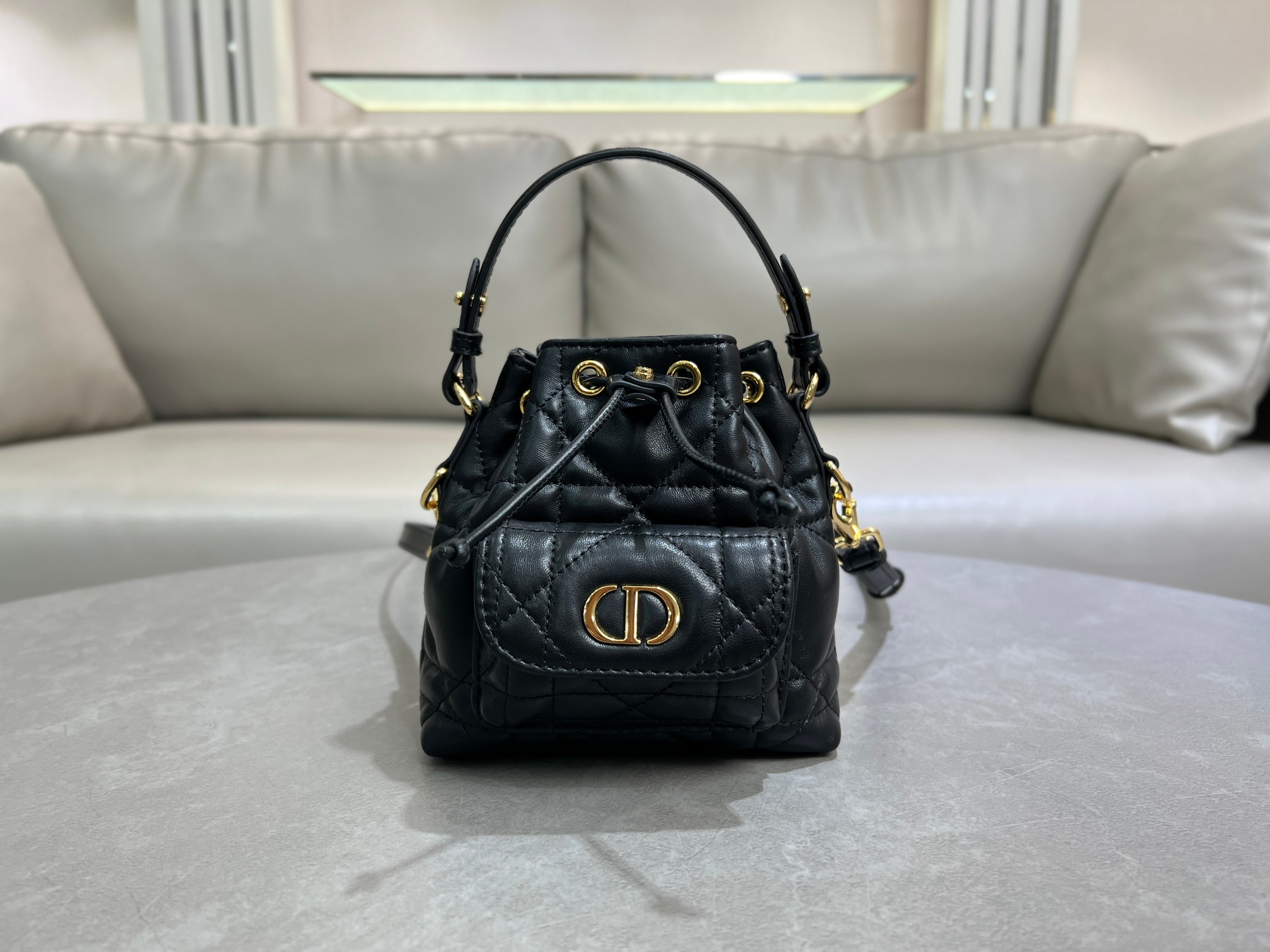 [TOP] Christian Dior Caro Backpack 14*15*7cm -Black