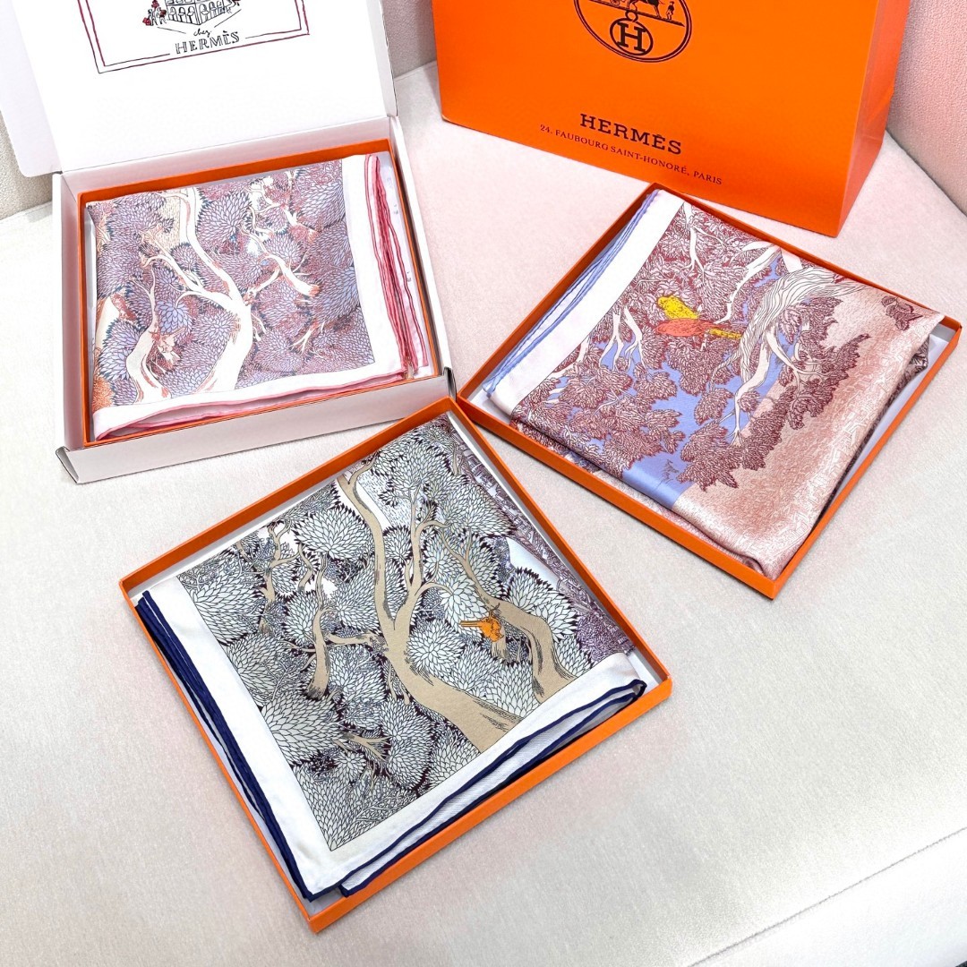 [TOP] HERMES Retour a la Nature Silk Square Scarf 90x90cm - 3 Color
