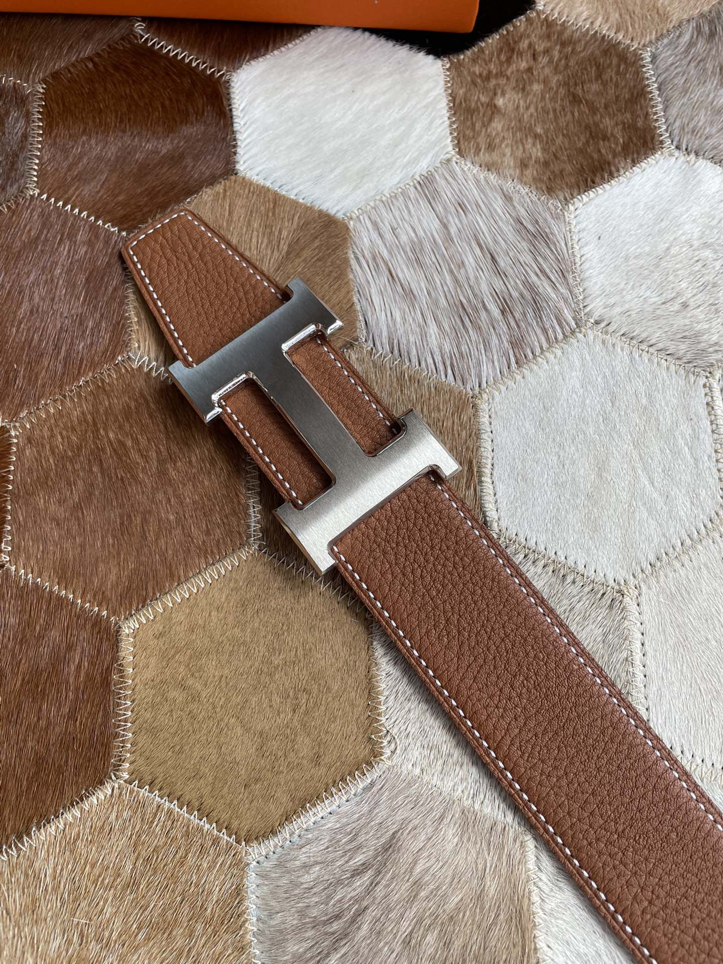 [TOP] HERMES Men's Buckle Logo Epsom Belt 3.8cm - Brown - GHW/SHW