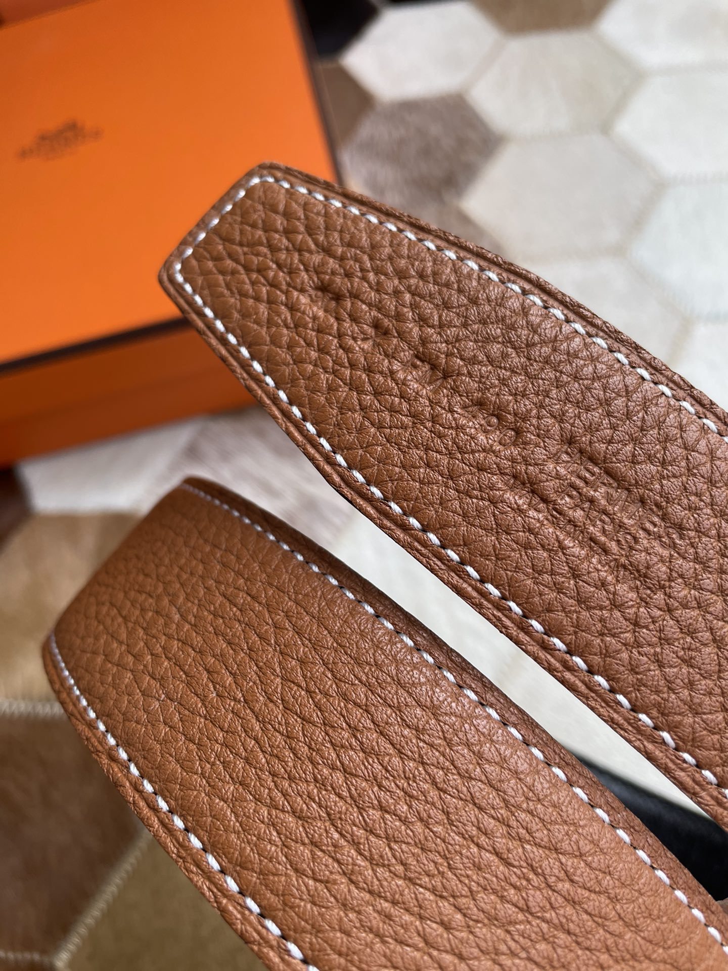 [TOP] HERMES Men's Buckle Logo Epsom Belt 3.8cm - Brown - GHW/SHW