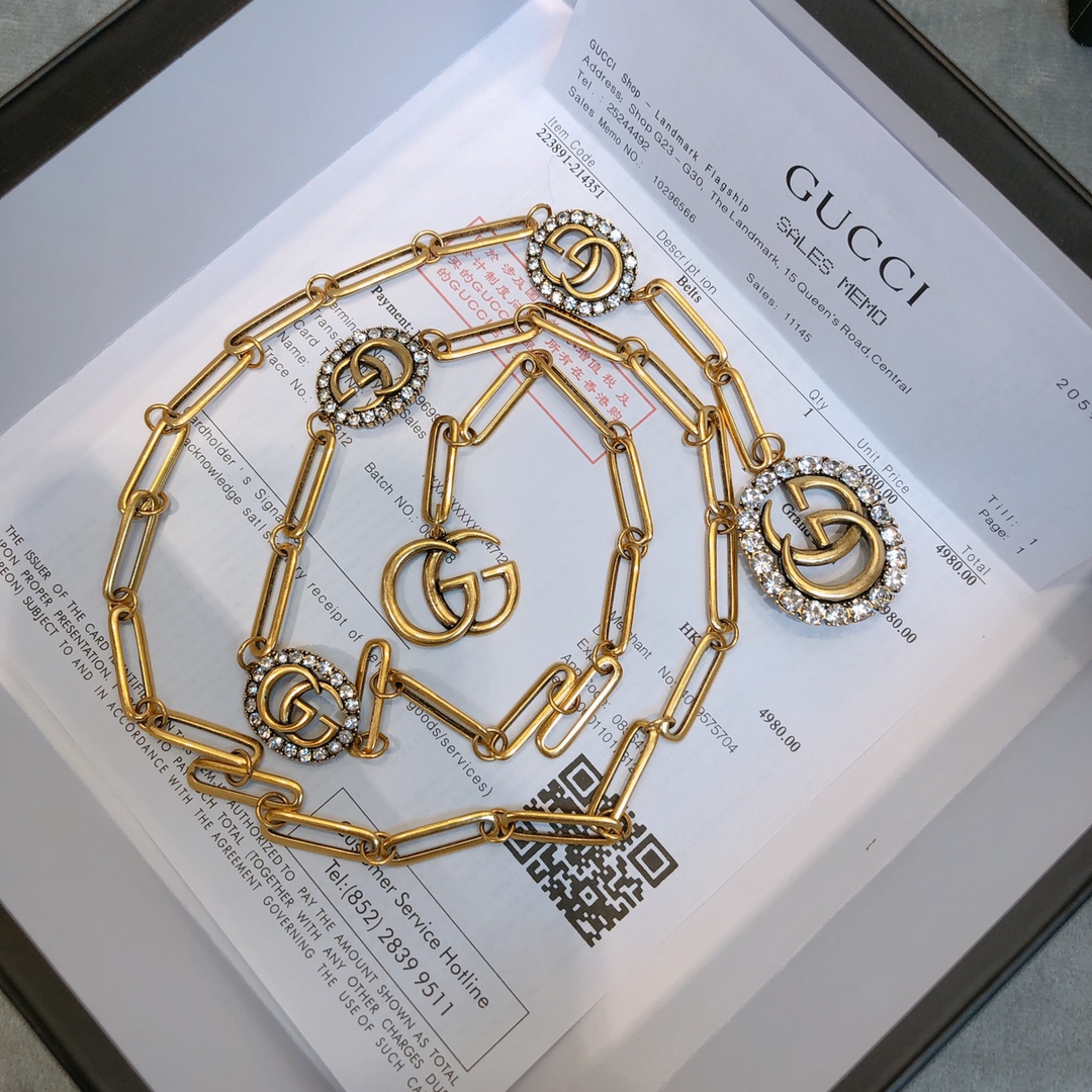 [TOP] GUCCI GG Logo Waist Chain - Gold