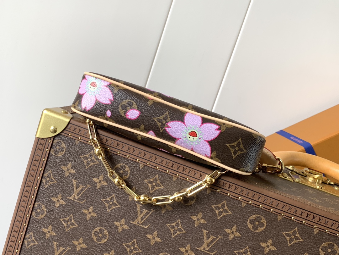 [TOP] Louis Vuitton LV Monogram Pochette Accessories Bag with Cherry Blossom Pattern 13x4x22cm - Brown