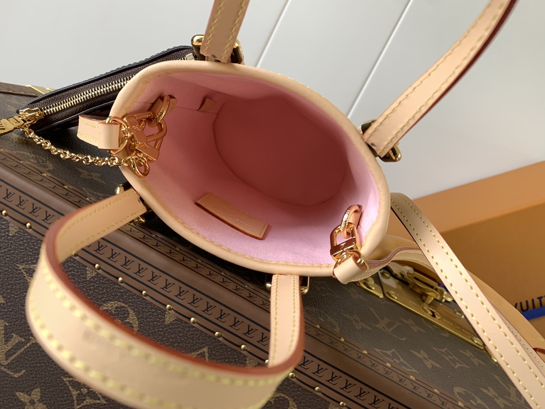 [TOP] Louis Vuitton LV Nano Bucket Bag with Cherry Blossom Pattern 13 x 17 x 9cm - Brown