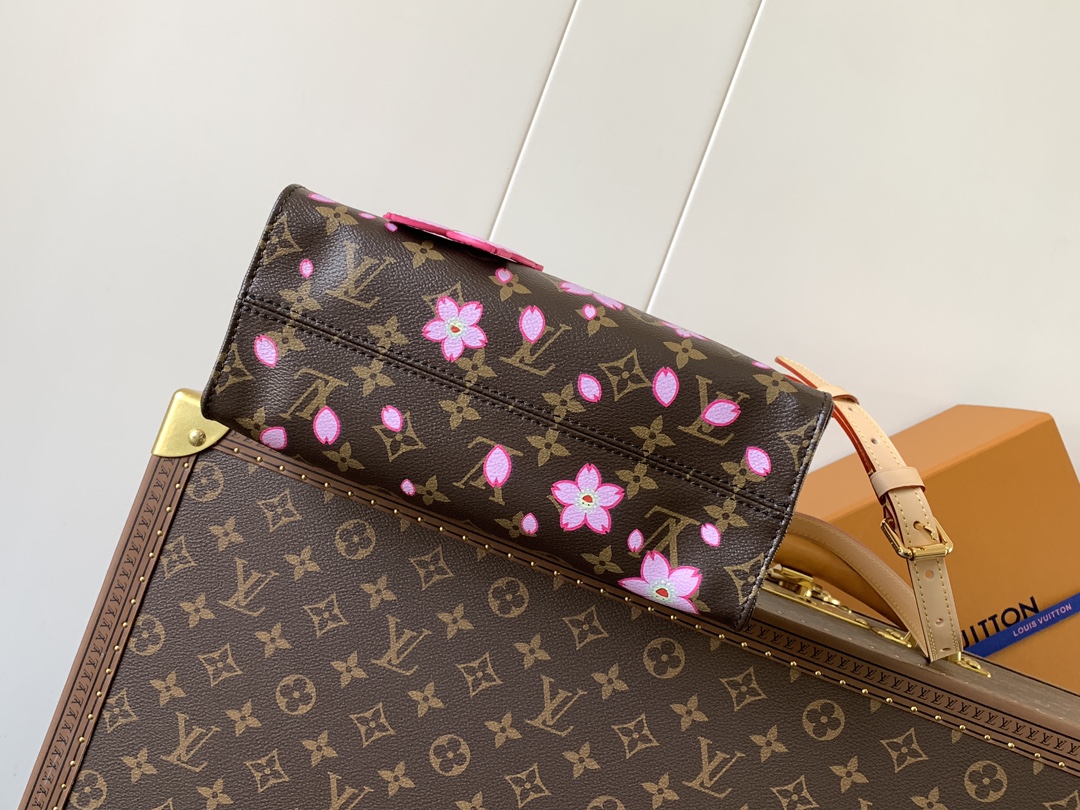 [TOP] Louis Vuitton LV On The Go Bag with Cherry Blossom Pattern 25x19x11.5cm - Brown