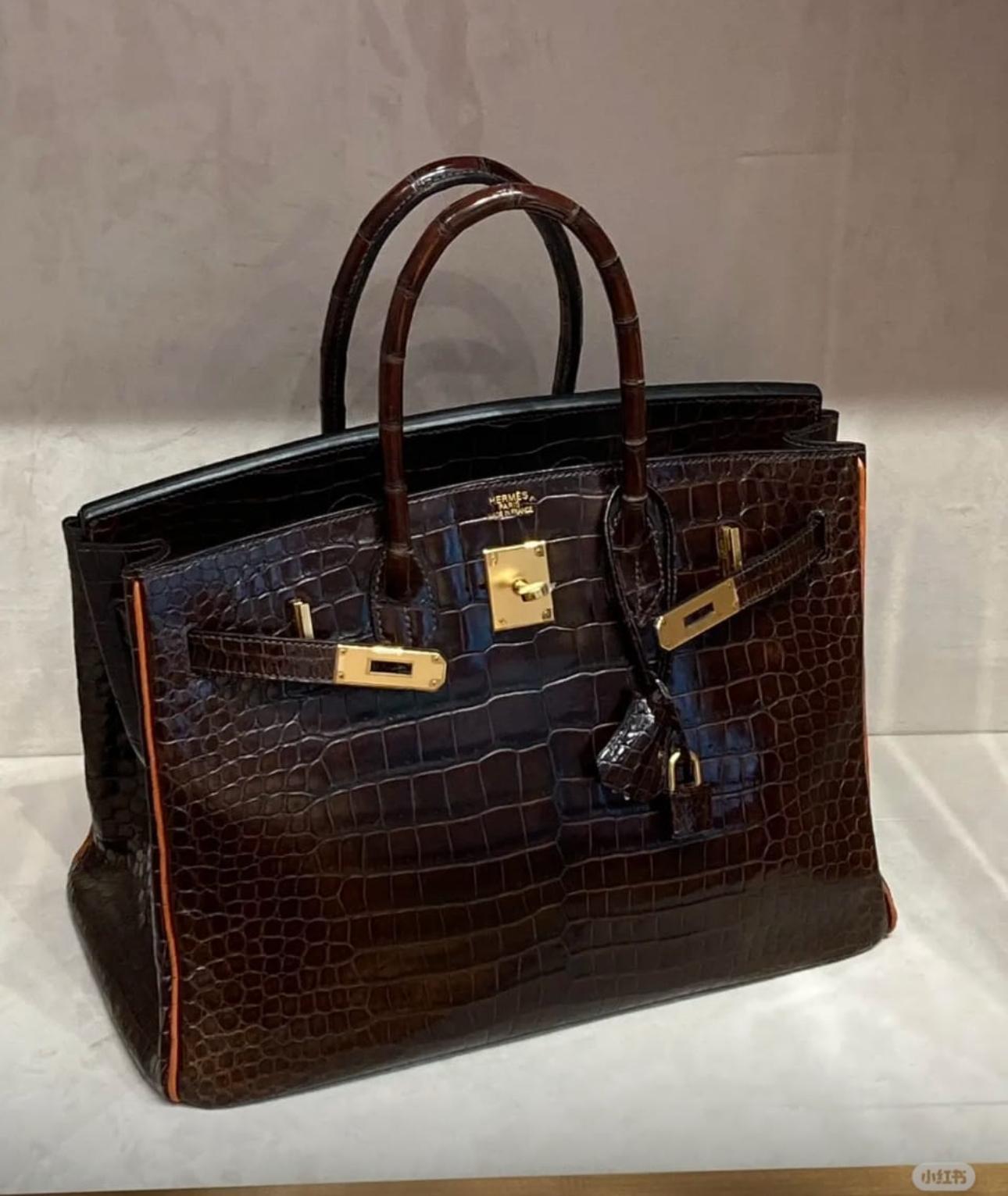 [TOP] HERMES Birkin Saltwater Crocodile Leather 35cm - Dark Brown & GHW