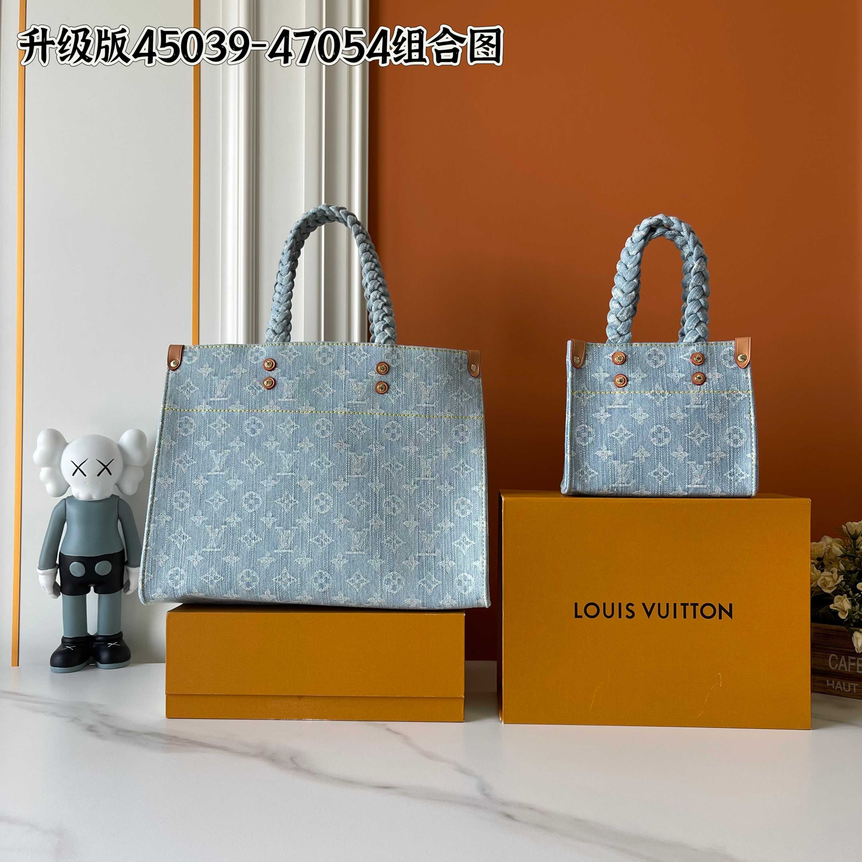 [TOP] Louis Vuitton LV On The Go Bag 18x15x8.5cm/28x23x10.5cm/35x27x14cm - Denim Blue