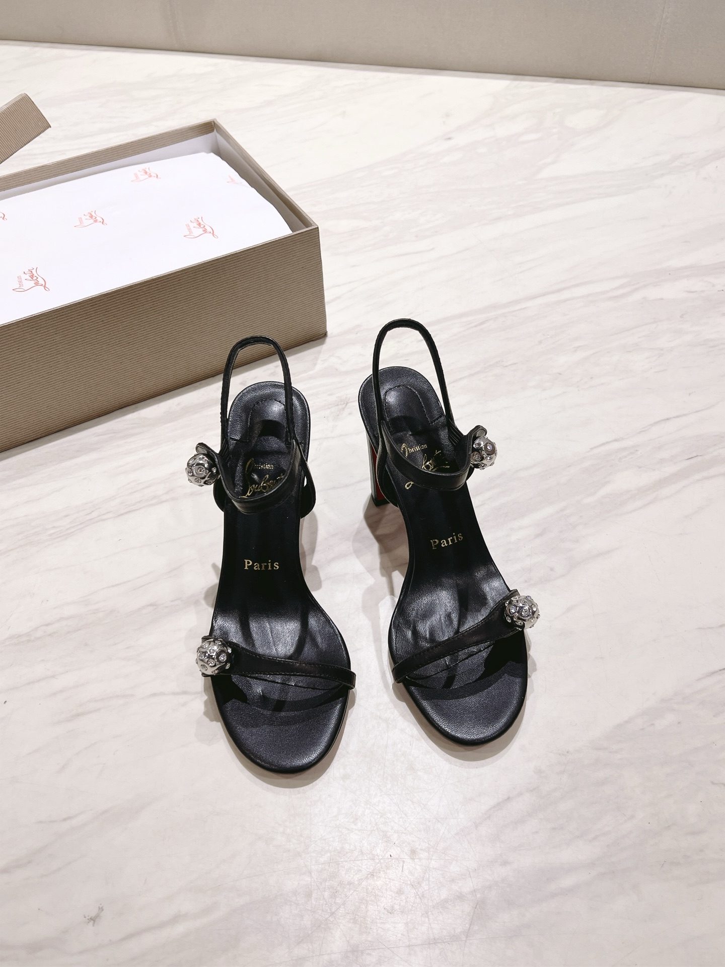 [TOP] Christian Louboutin CL High Heel Slippers - Black