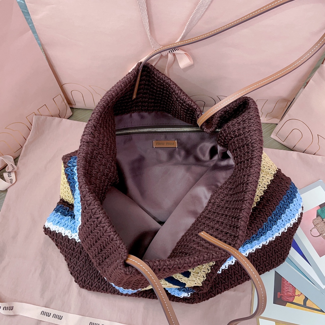 [TOP] Miu Miu Raffia Grass Woven Tote Bags 40 x 34 x 16 cm - 2 Colour