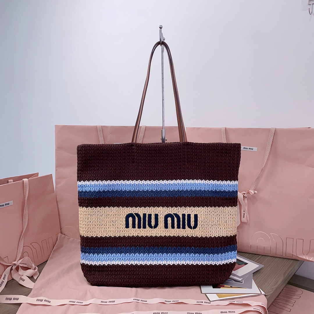 [TOP] Miu Miu Raffia Grass Woven Tote Bags 40 x 34 x 16 cm - 2 Colour