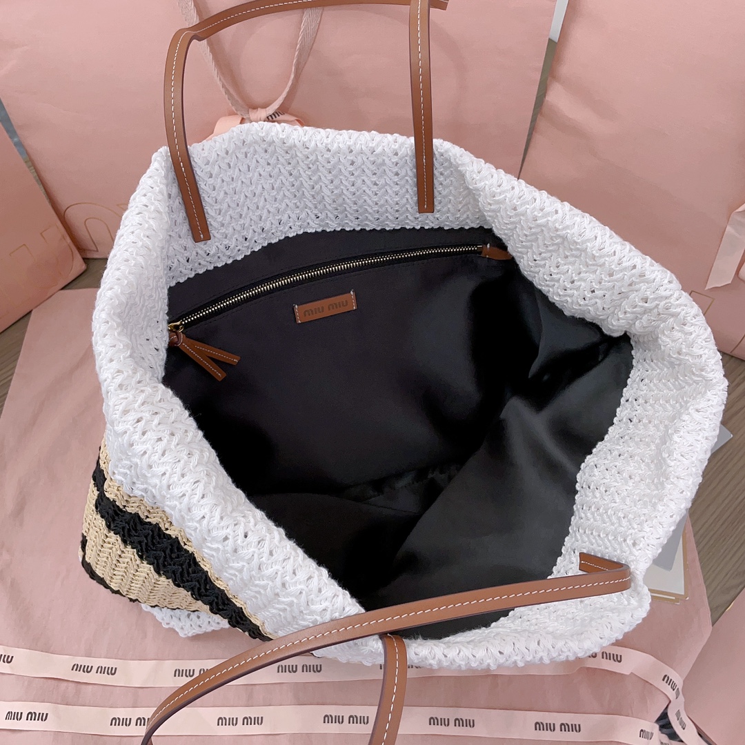 [TOP] Miu Miu Raffia Grass Woven Tote Bags 40 x 34 x 16 cm - 2 Colour