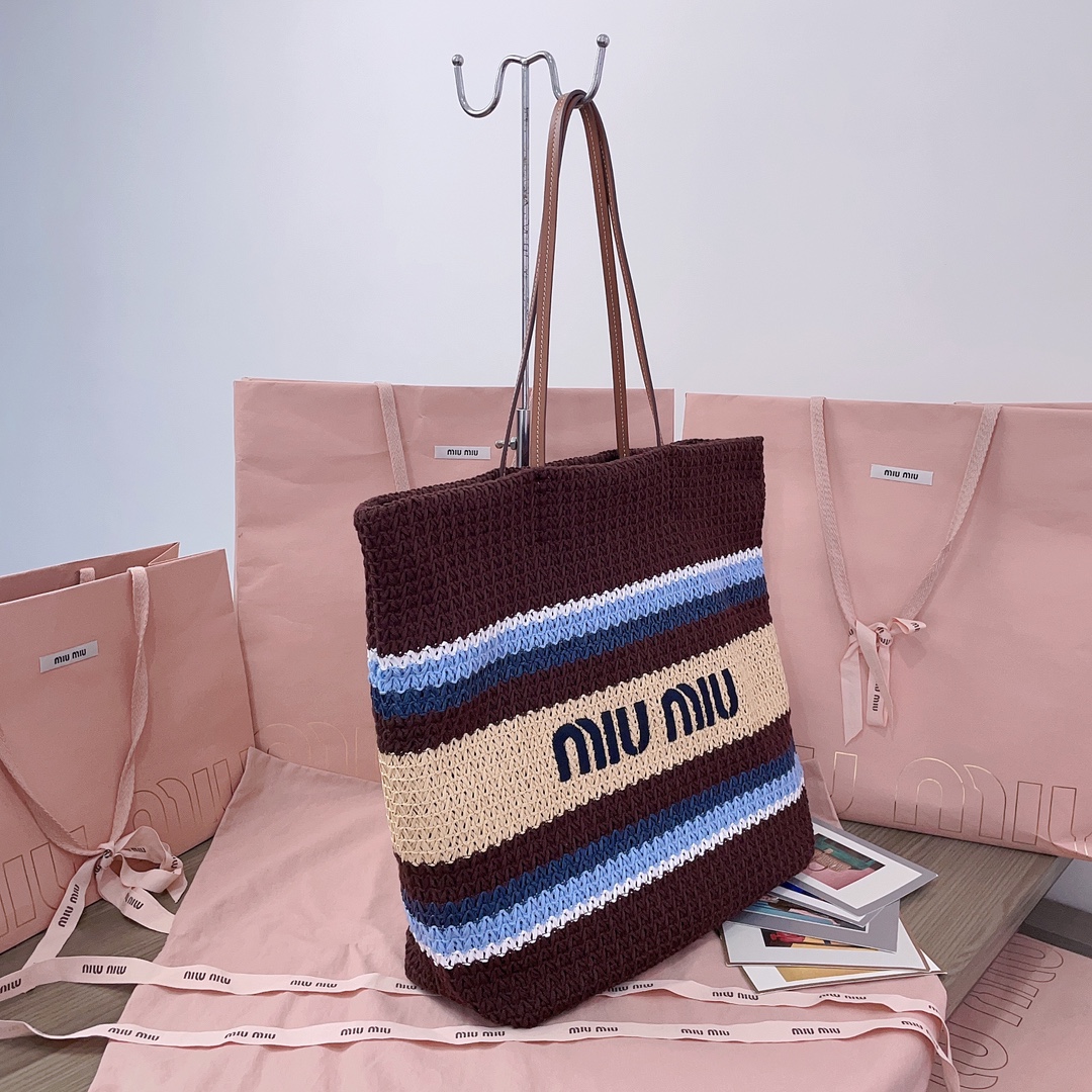 [TOP] Miu Miu Raffia Grass Woven Tote Bags 40 x 34 x 16 cm - 2 Colour