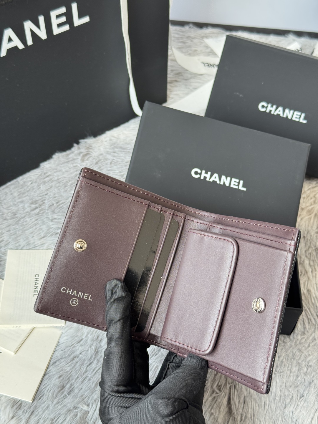 [TOP] CHANEL Wallets Calfskin/Lambskin 12x12x3cm - Black&GHW/SHW