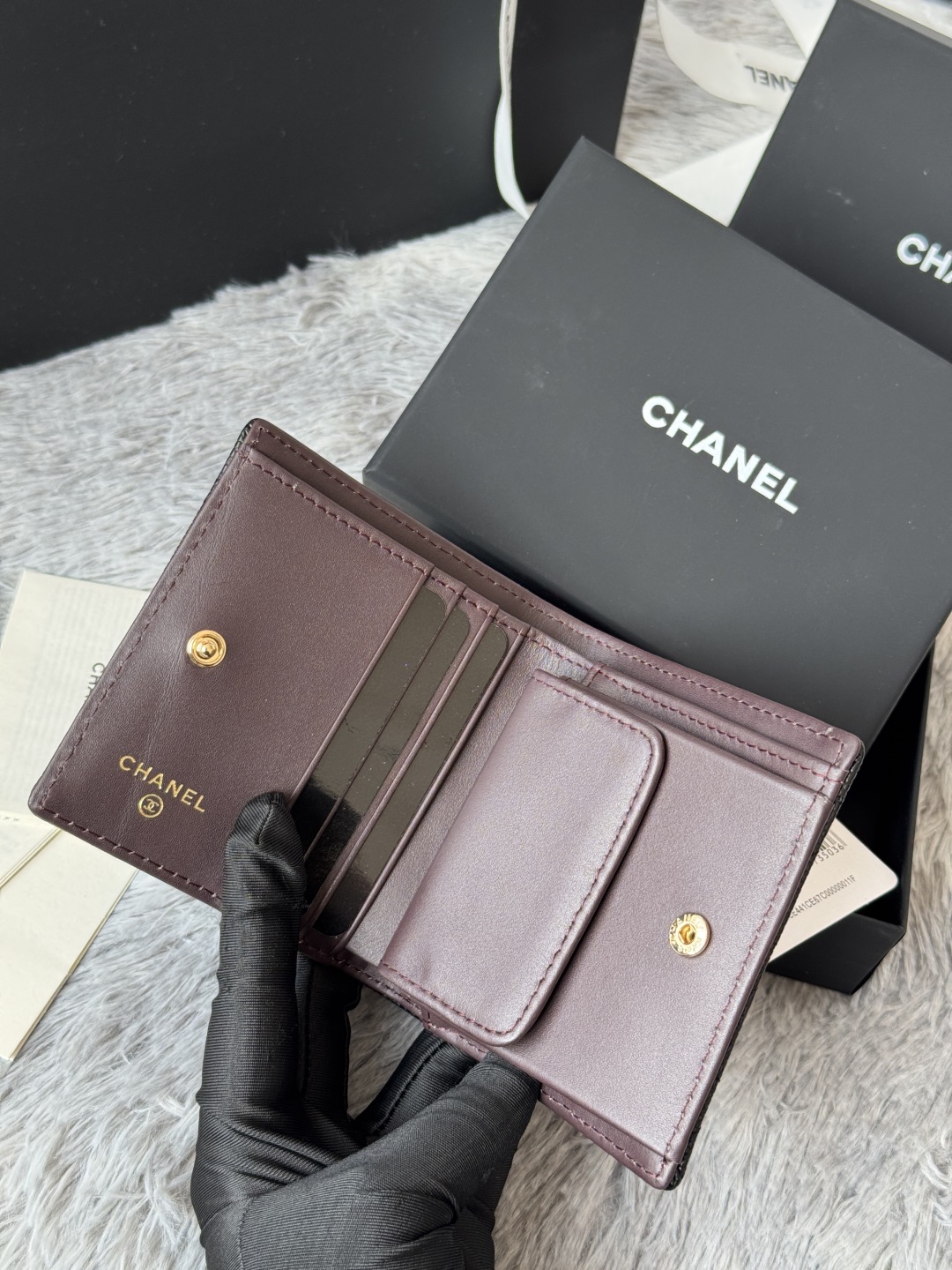 [TOP] CHANEL Wallets Calfskin/Lambskin 12x12x3cm - Black&GHW/SHW