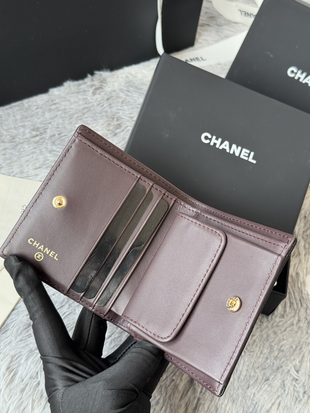 [TOP] CHANEL Wallets Calfskin/Lambskin 12x12x3cm - Black&GHW/SHW