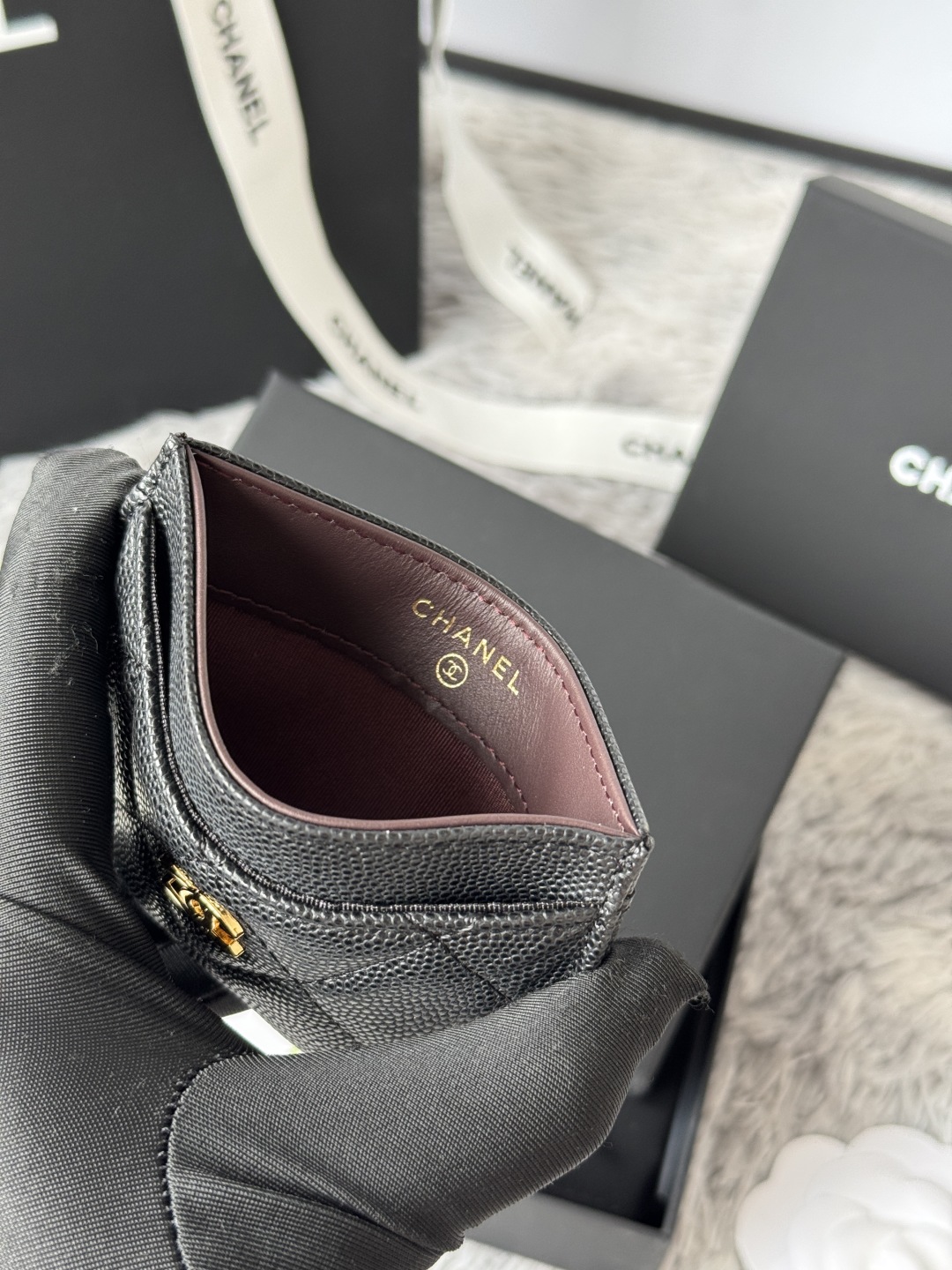 [TOP] CHANEL Card Holder Caviar 11*7.5*1cm - Black & SHW/GHW