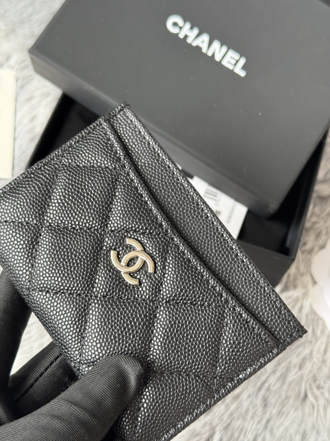[TOP] CHANEL Card Holder Caviar 11*7.5*1cm - Black & SHW/GHW