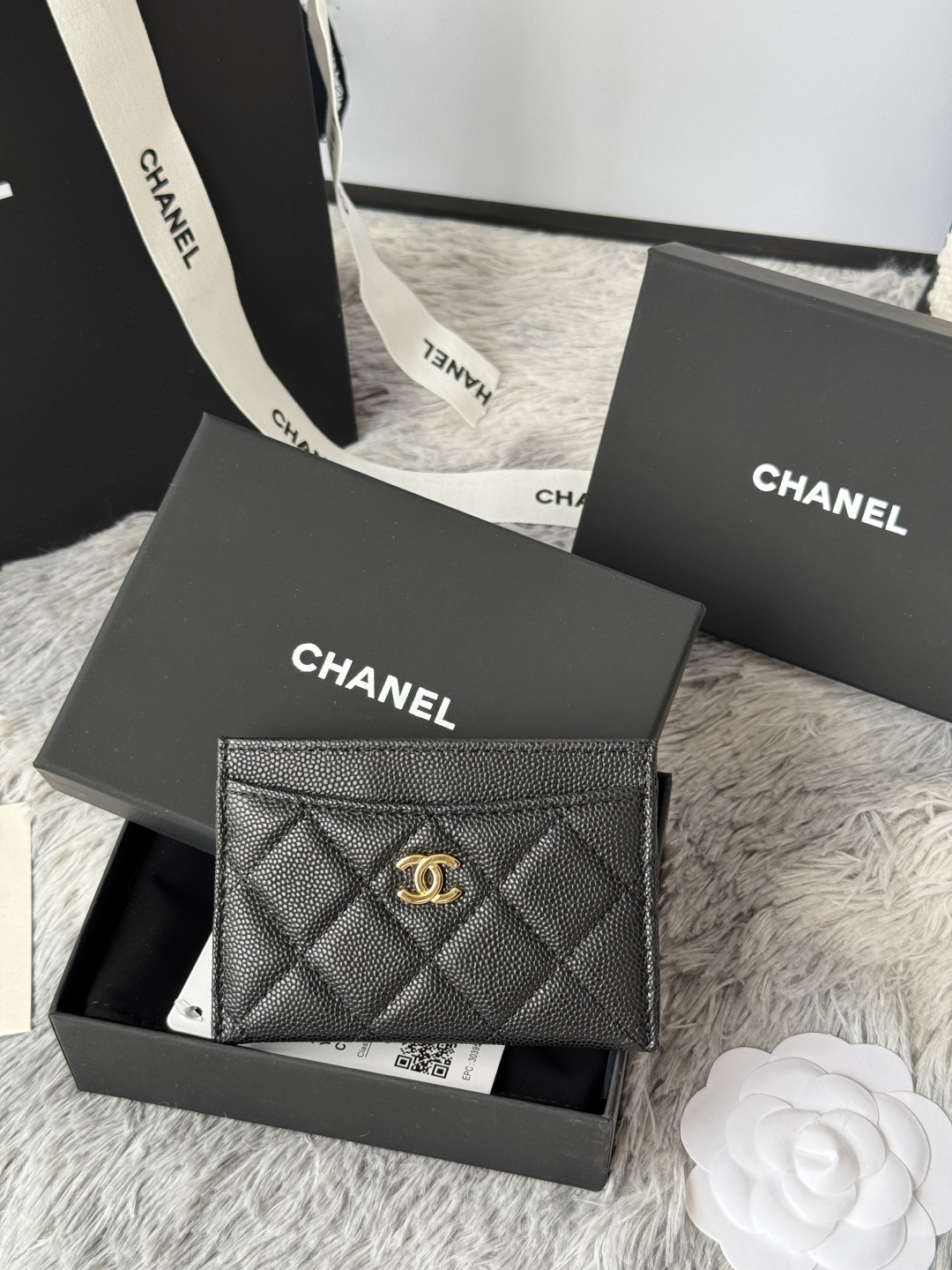 [TOP] CHANEL Card Holder Caviar 11*7.5*1cm - Black & SHW/GHW