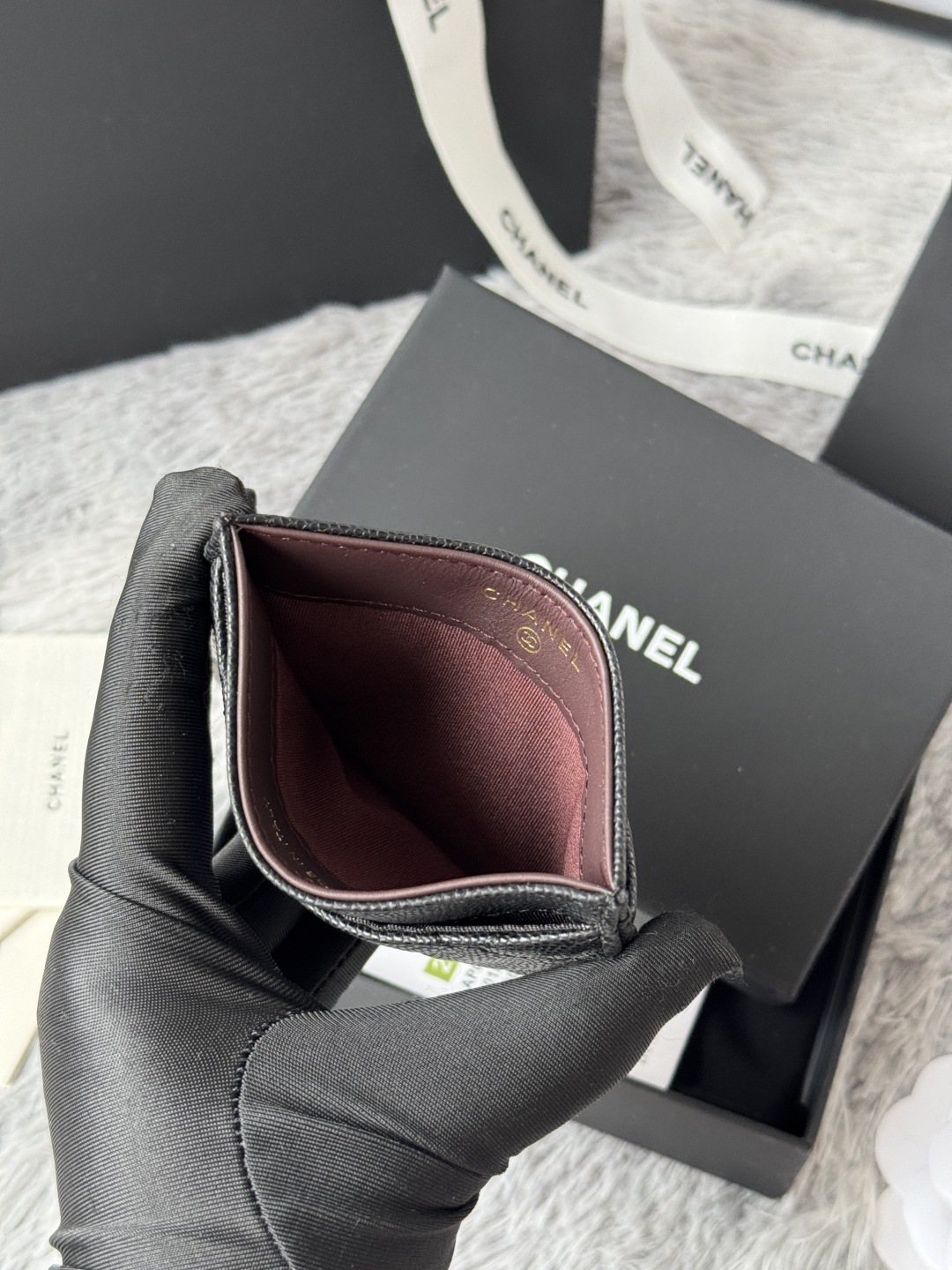[TOP] CHANEL Card Holder Caviar 11*7.5*1cm - Black & SHW/GHW
