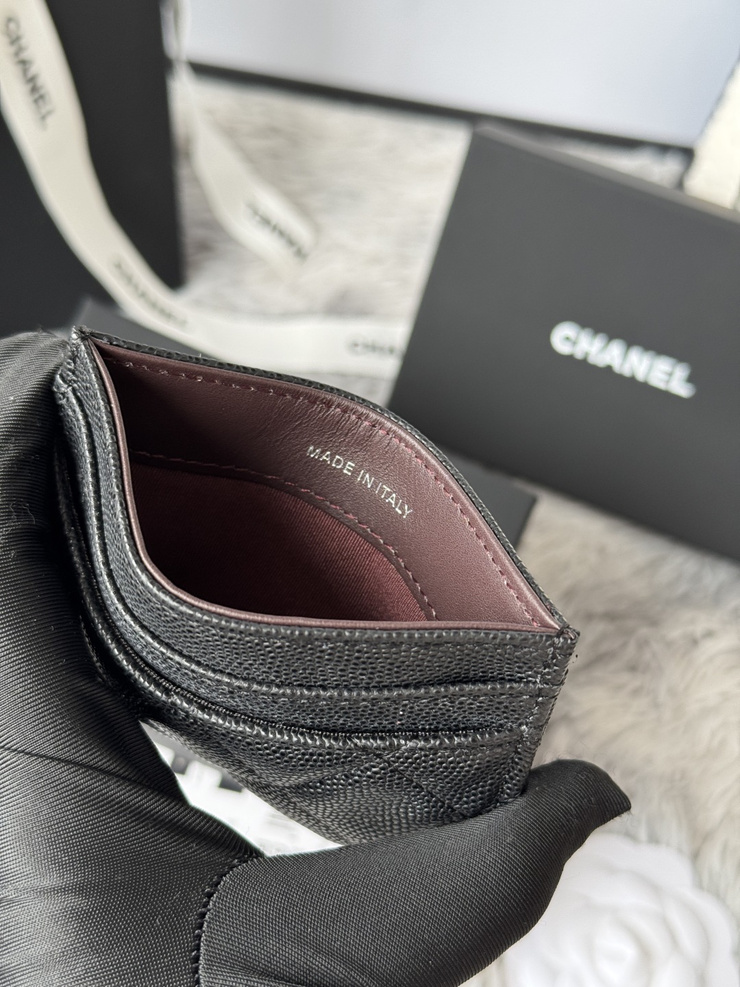 [TOP] CHANEL Card Holder Caviar 11*7.5*1cm - Black & SHW/GHW