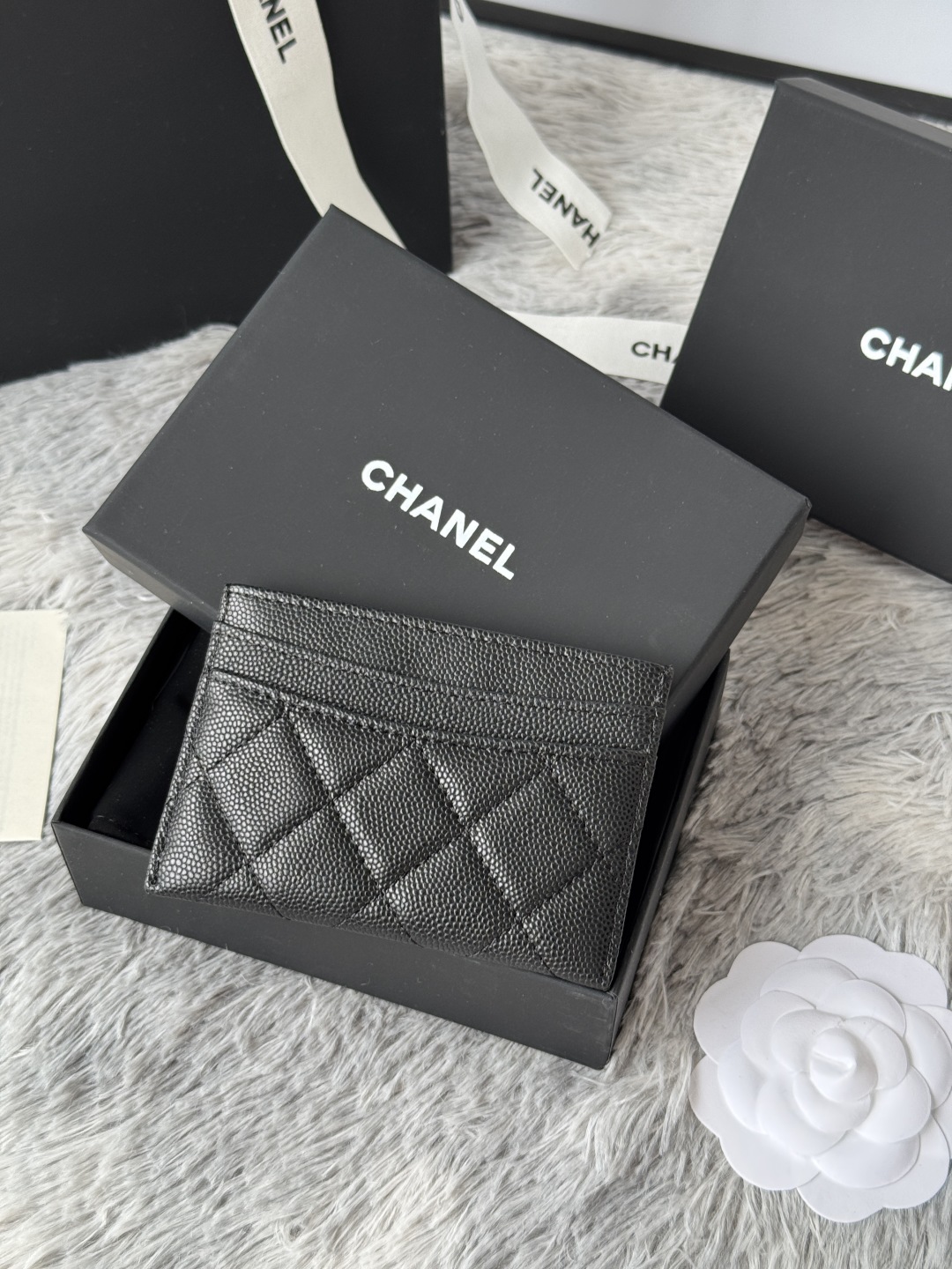 [TOP] CHANEL Card Holder Caviar 11*7.5*1cm - Black & SHW/GHW