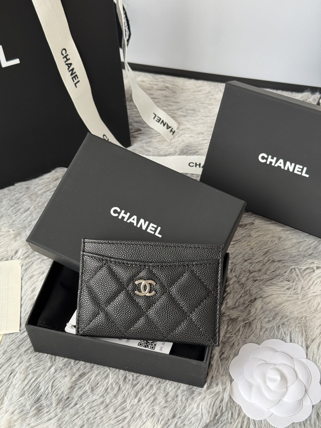 [TOP] CHANEL Card Holder Caviar 11*7.5*1cm - Black & SHW/GHW