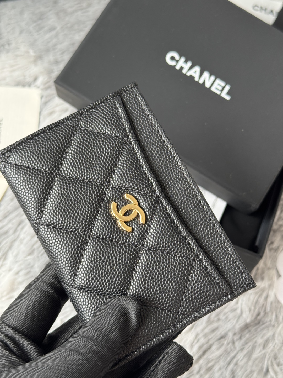 [TOP] CHANEL Card Holder Caviar 11*7.5*1cm - Black & SHW/GHW