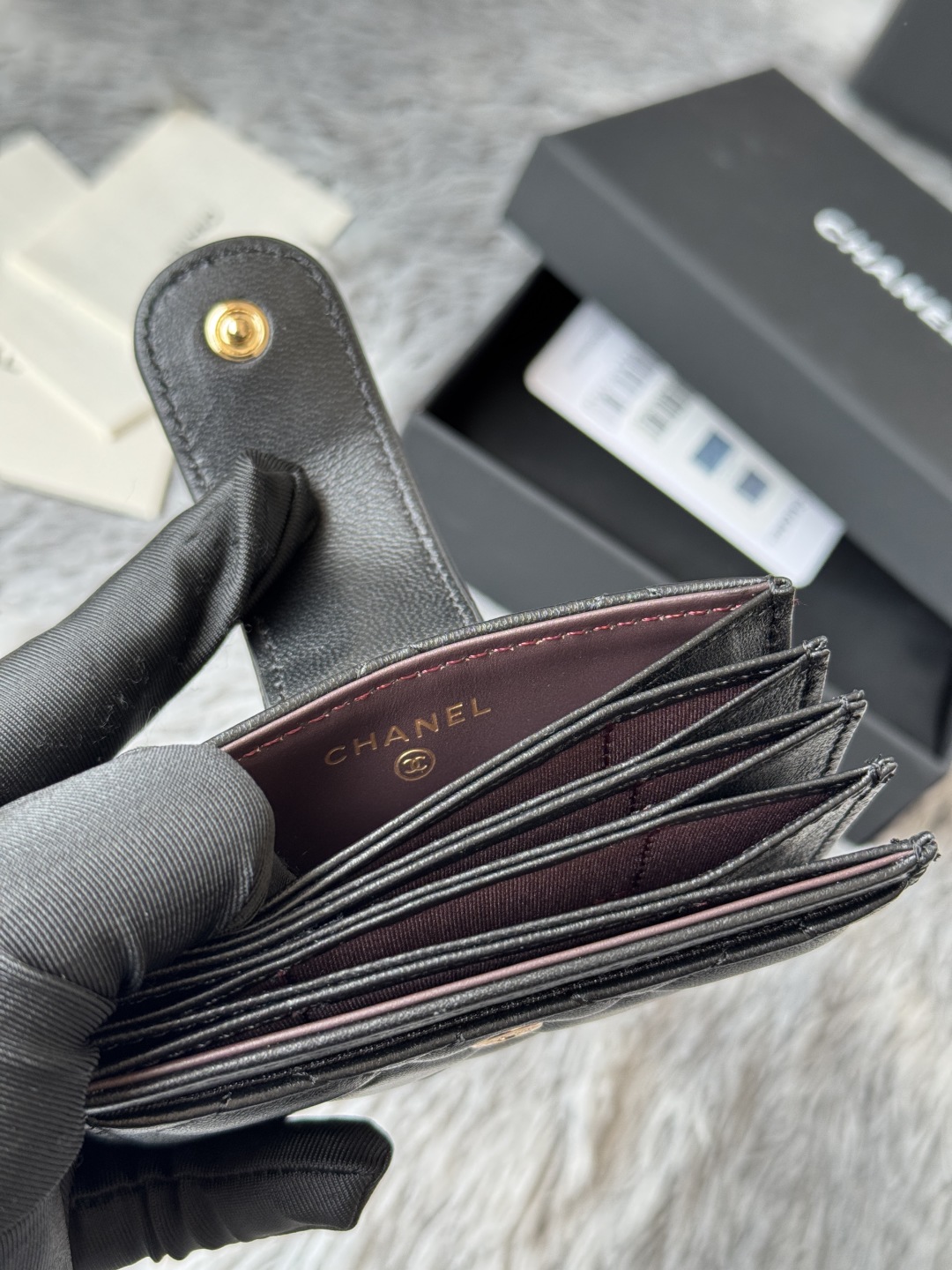 [TOP] CHANEL Cardholder Lambskin/Calfskin 10.4×7×2cm - GHW&SHW - Black