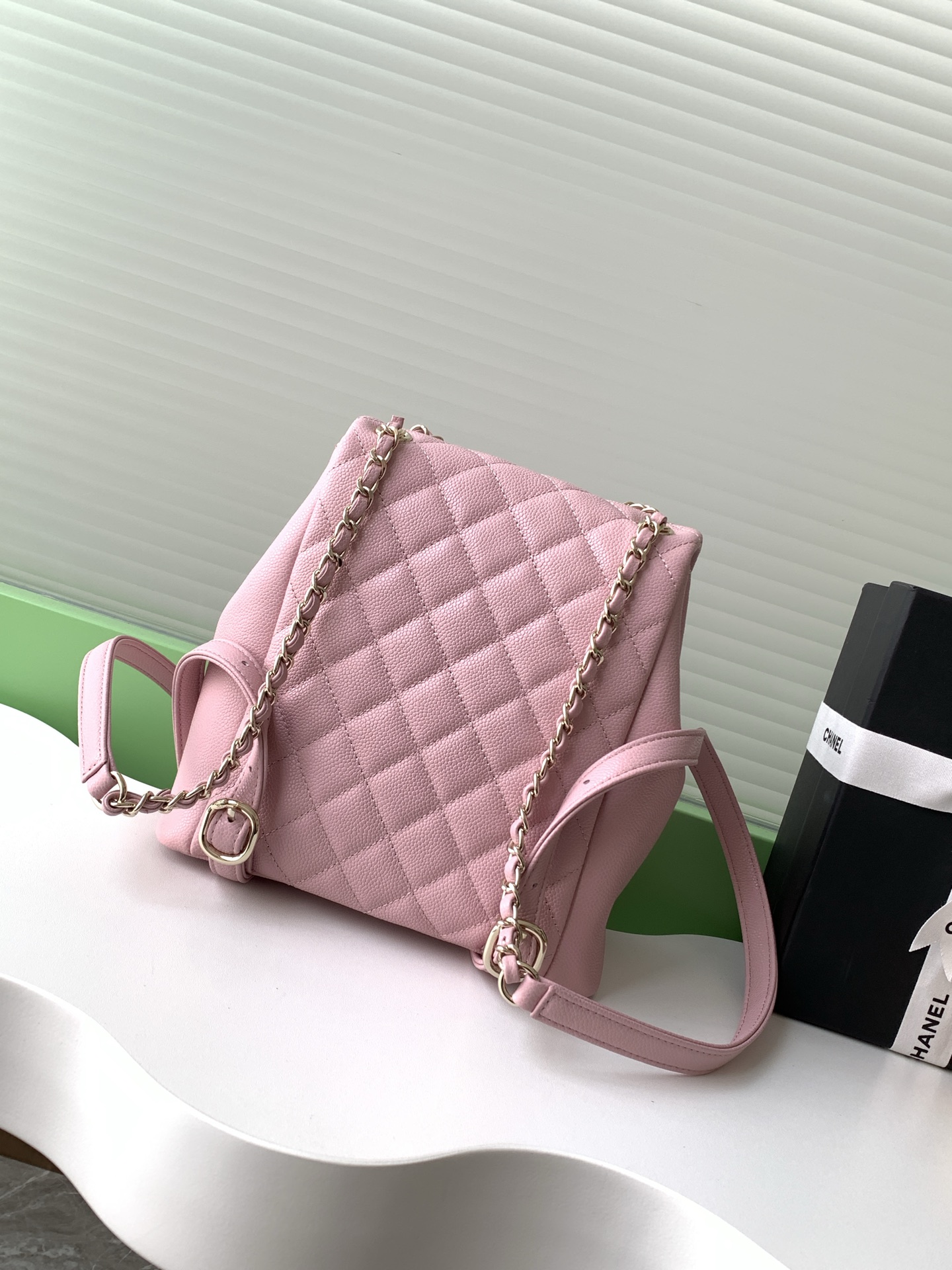 [TOP] CHANEL Duma Backpack Bag Lychee Pattern Cowhide 21x20x12cm - Pink