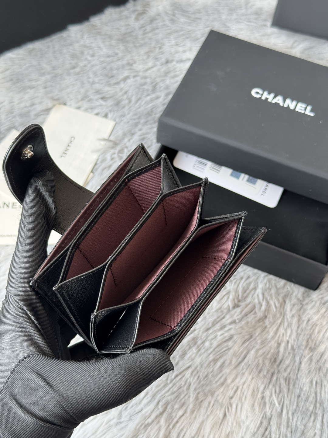 [TOP] CHANEL Cardholder Lambskin/Calfskin 10.4×7×2cm - GHW&SHW - Black