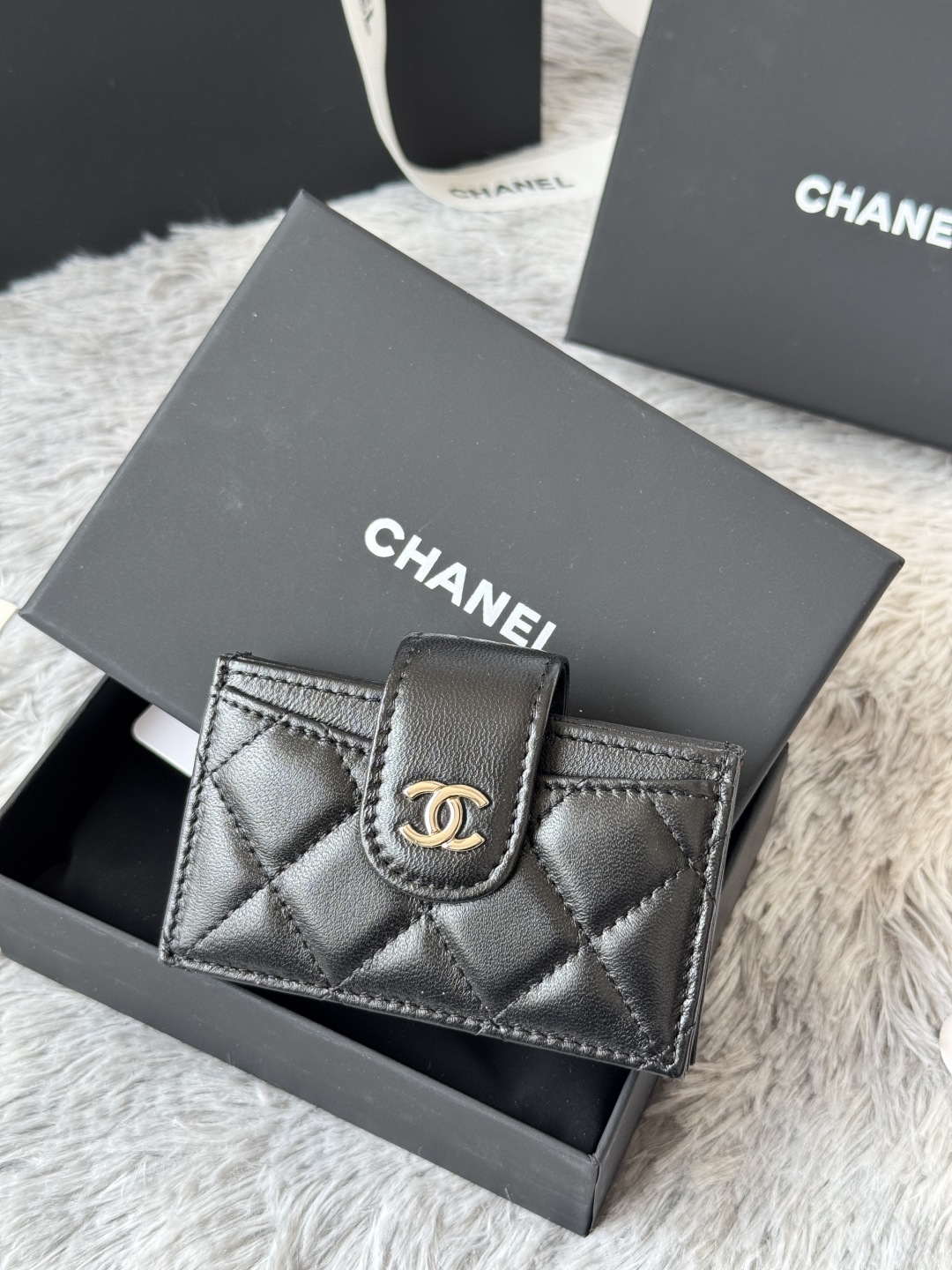 [TOP] CHANEL Cardholder Lambskin/Calfskin 10.4×7×2cm - GHW&SHW - Black