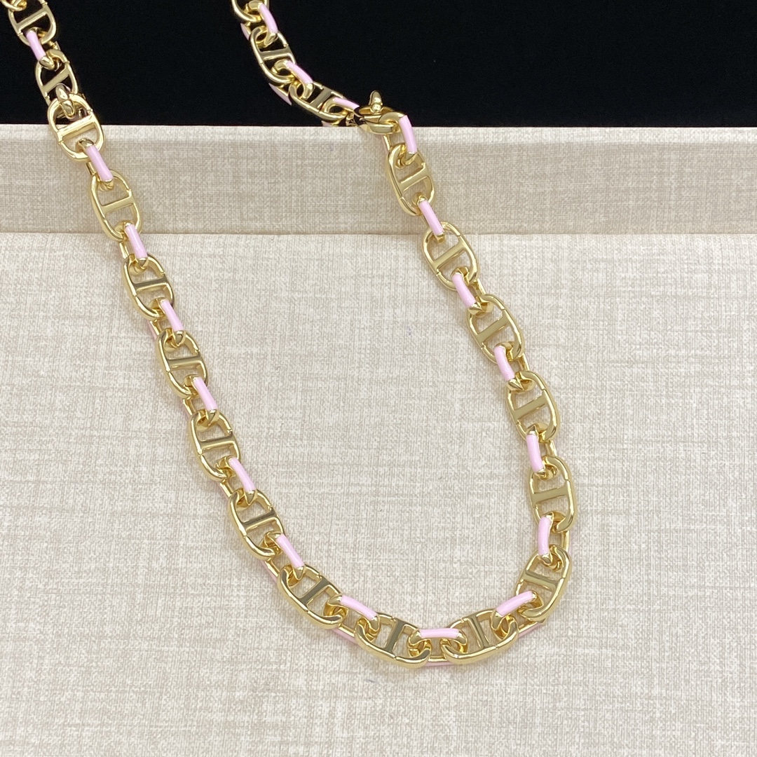 [TOP] Christian Dior Logo Bracelet + Necklace Set - Gold