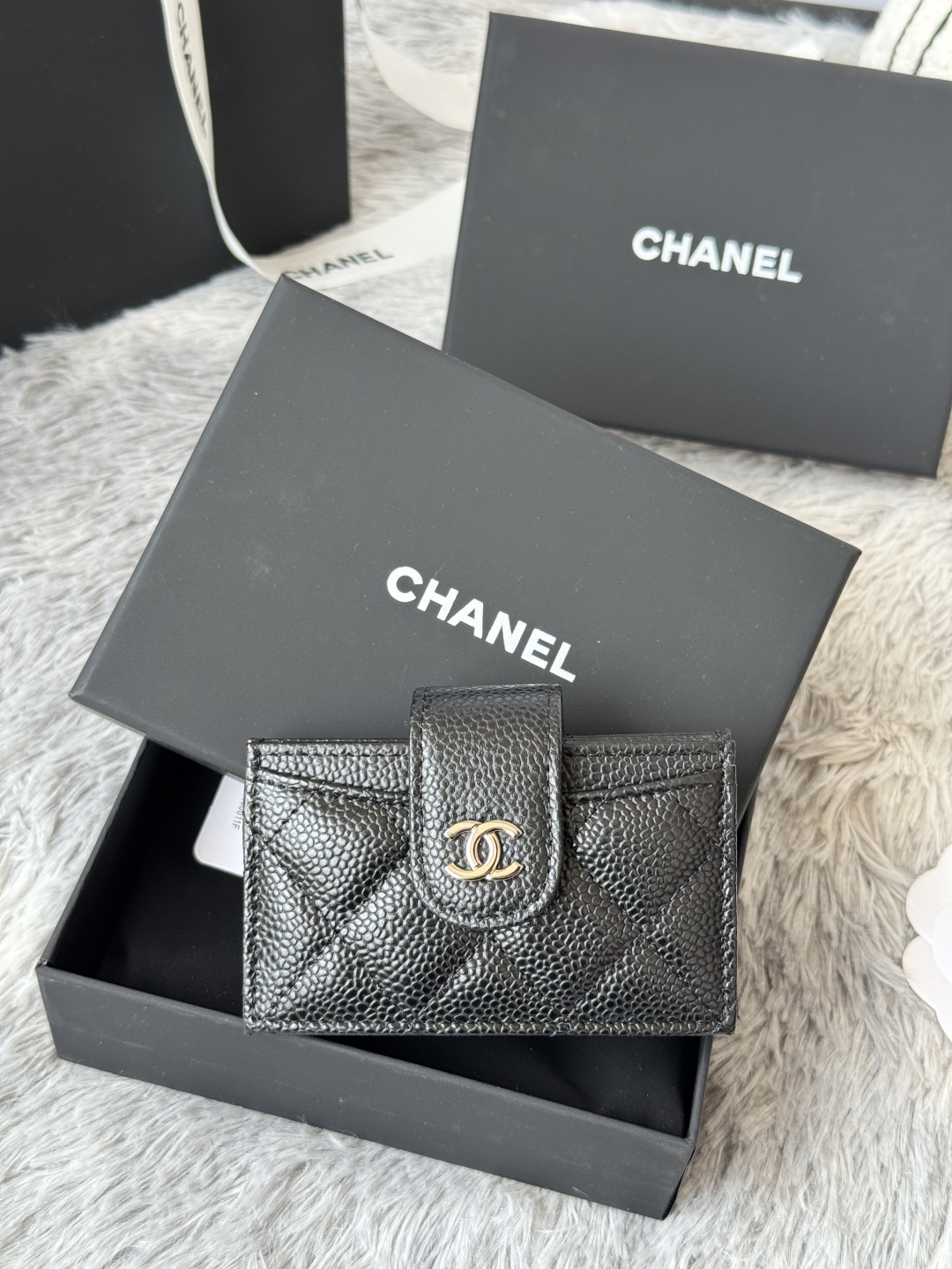 [TOP] CHANEL Cardholder Lambskin/Calfskin 10.4×7×2cm - GHW&SHW - Black