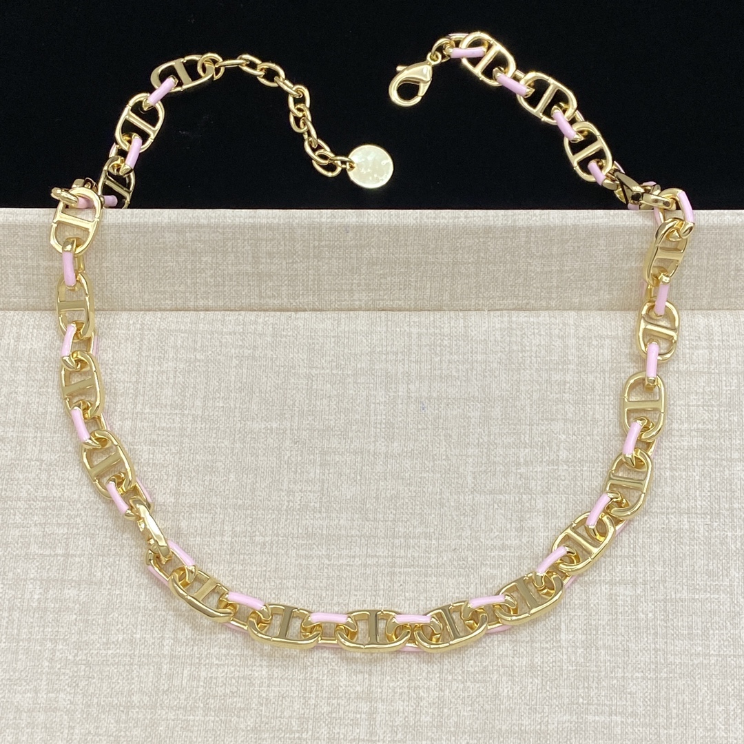 [TOP] Christian Dior Logo Bracelet + Necklace Set - Gold