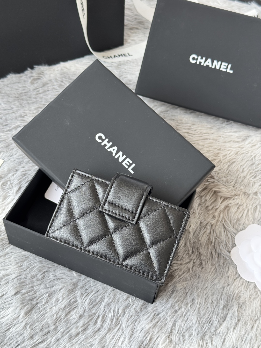 [TOP] CHANEL Cardholder Lambskin/Calfskin 10.4×7×2cm - GHW&SHW - Black
