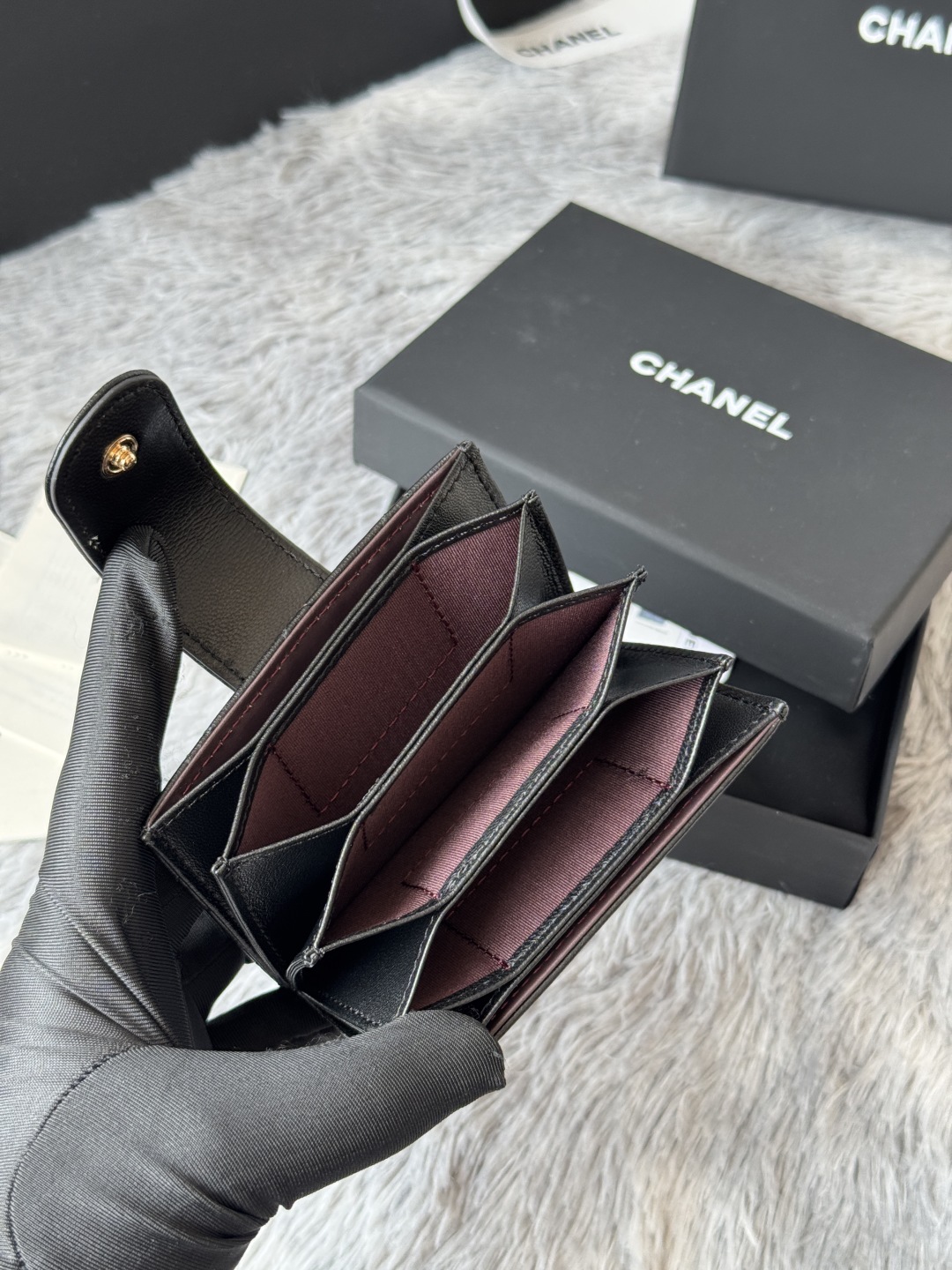 [TOP] CHANEL Cardholder Lambskin/Calfskin 10.4×7×2cm - GHW&SHW - Black
