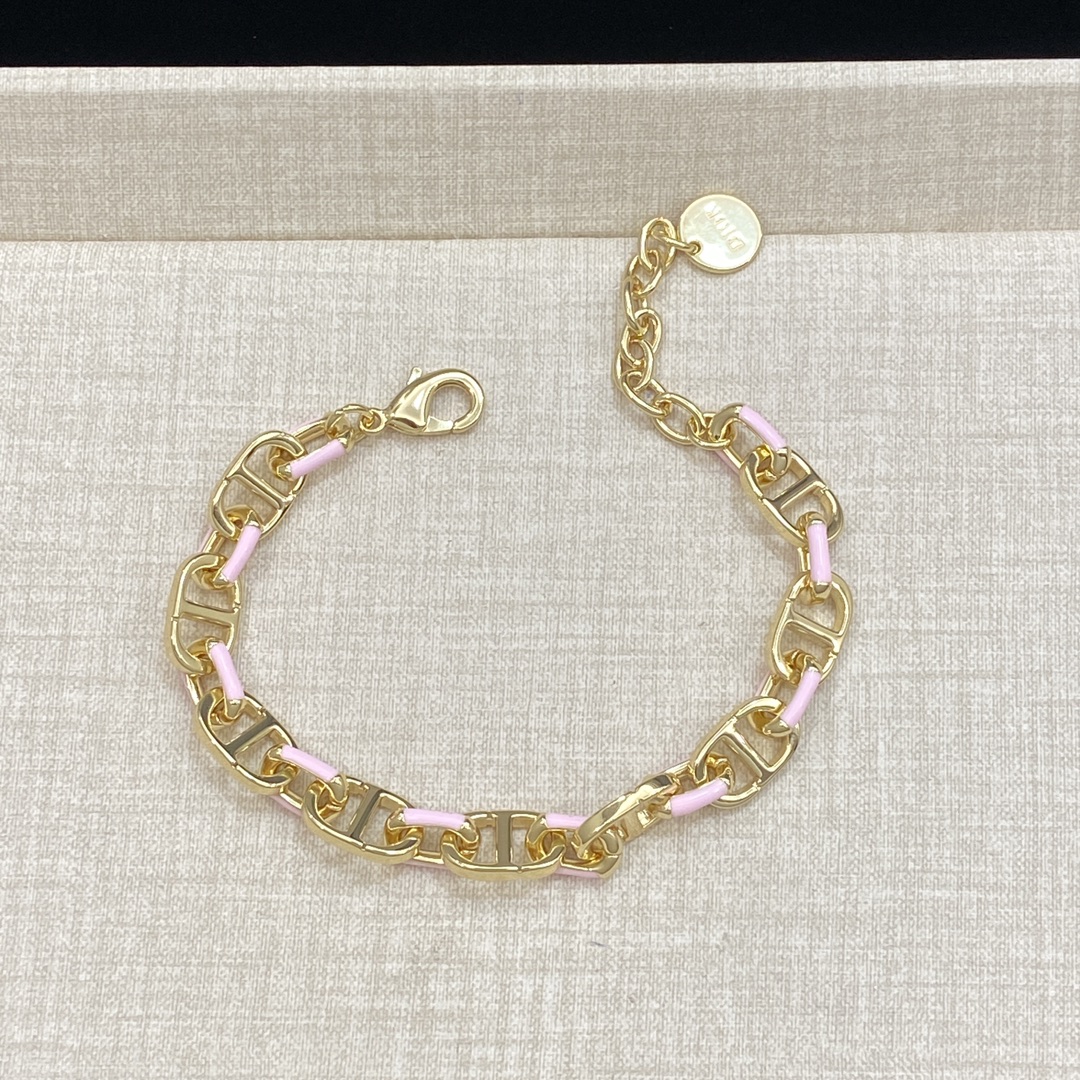[TOP] Christian Dior Logo Bracelet + Necklace Set - Gold