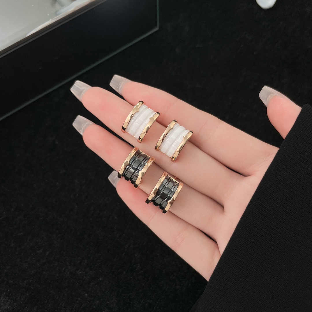 [TOP] BVLGARI Black and White Ceramic Earrings