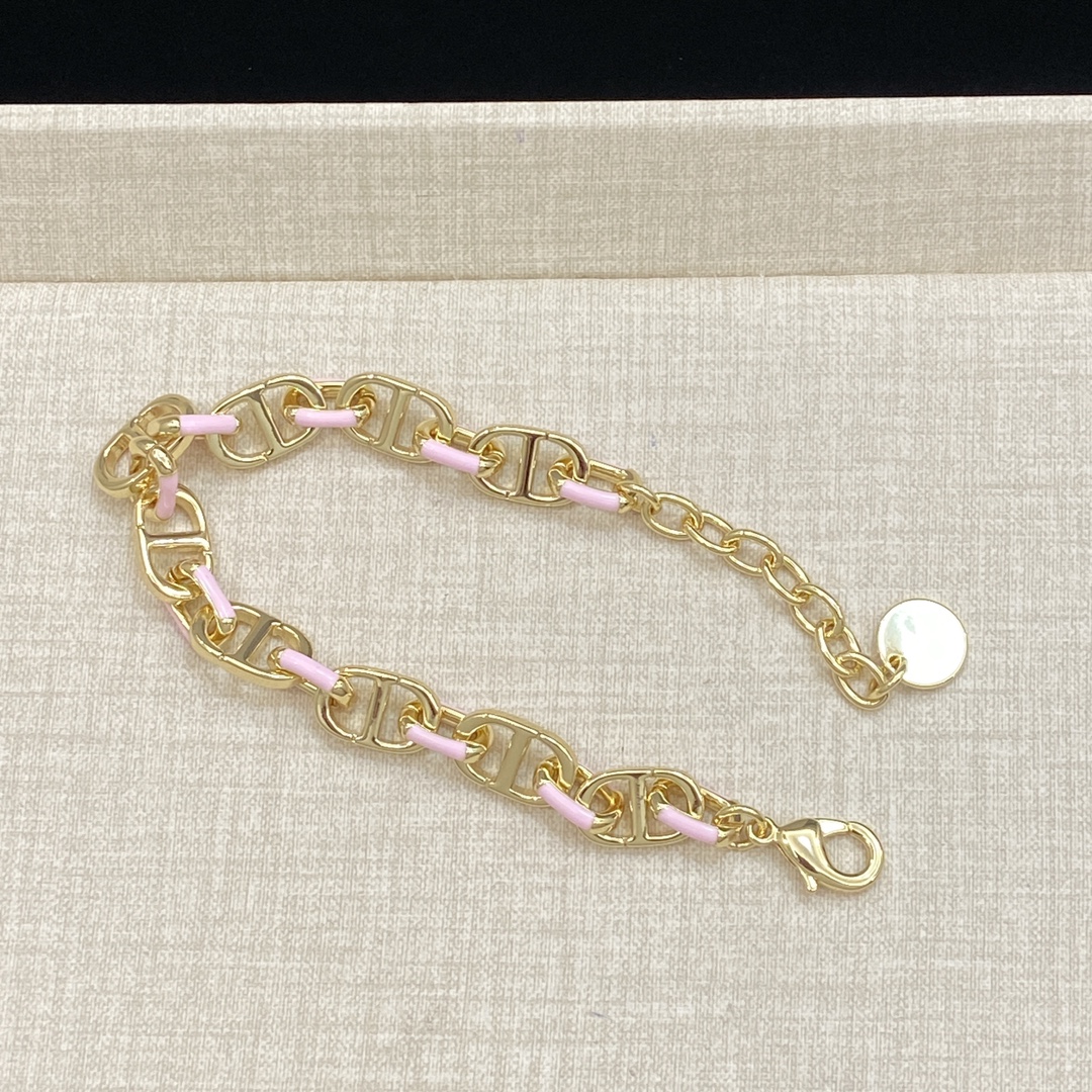 [TOP] Christian Dior Logo Bracelet + Necklace Set - Gold