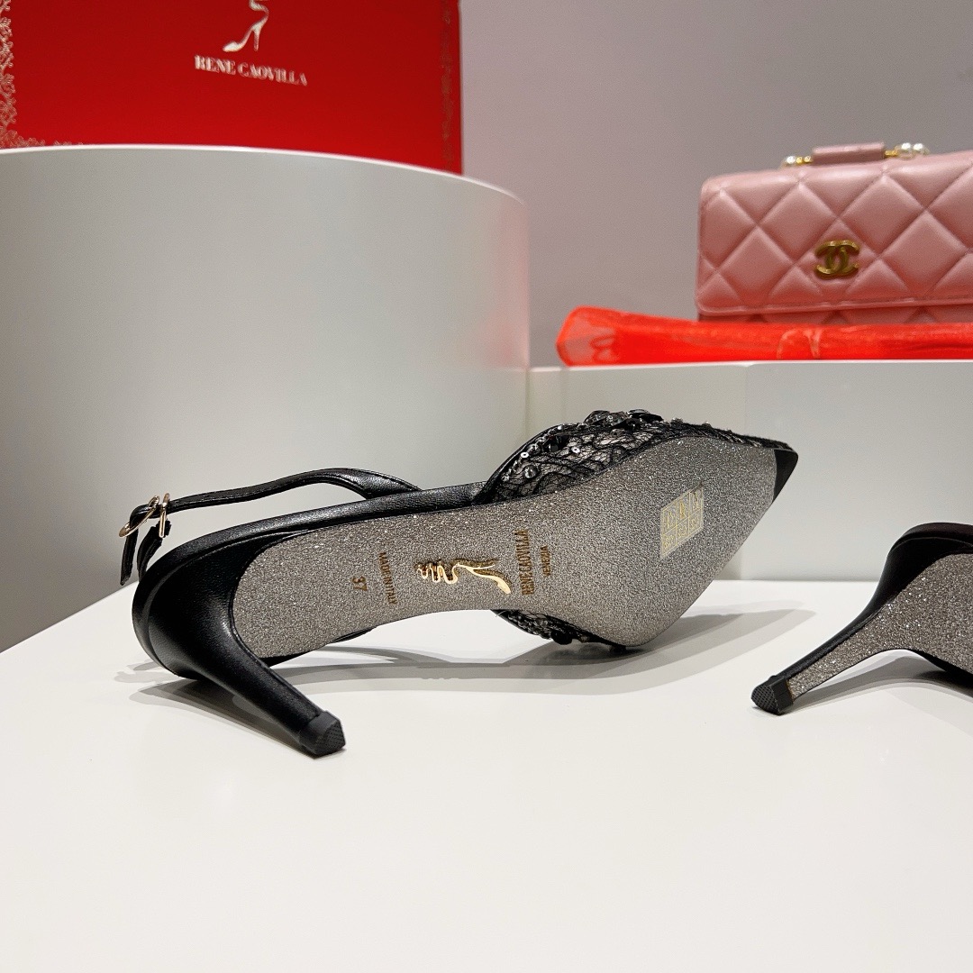 [TOP] Rene Caovilla  Rhinestone Slippers - Black