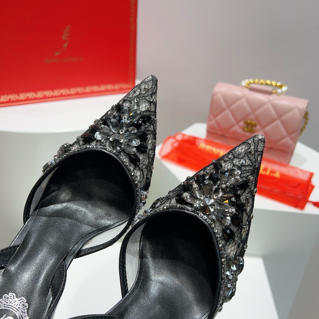 [TOP] Rene Caovilla  Rhinestone Slippers - Black