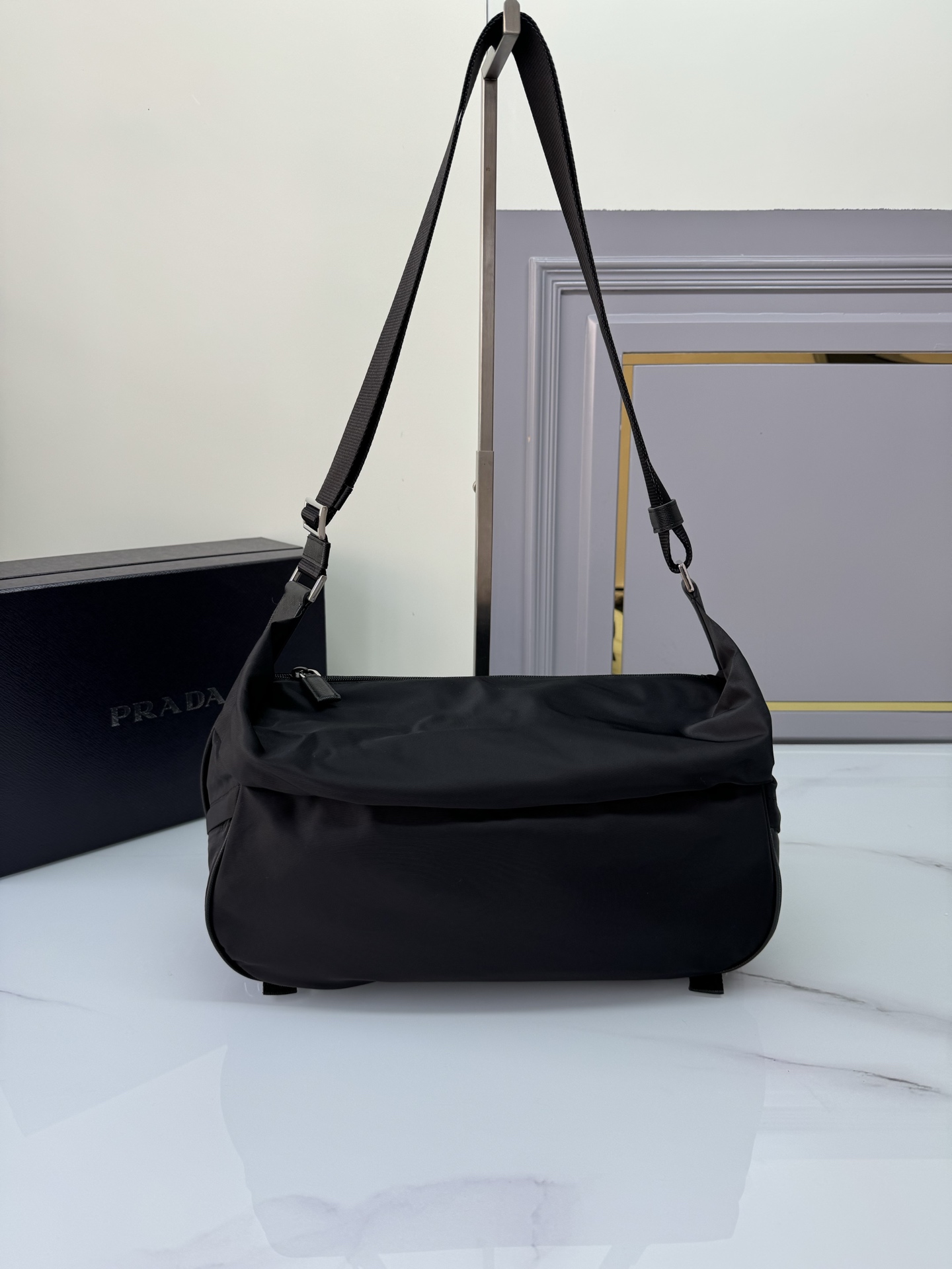 [Top] PRADA Flip-Top Messenger Bag Nylon And Saffiano Leather 27*15.5*14cm/32*18*16cm - Black