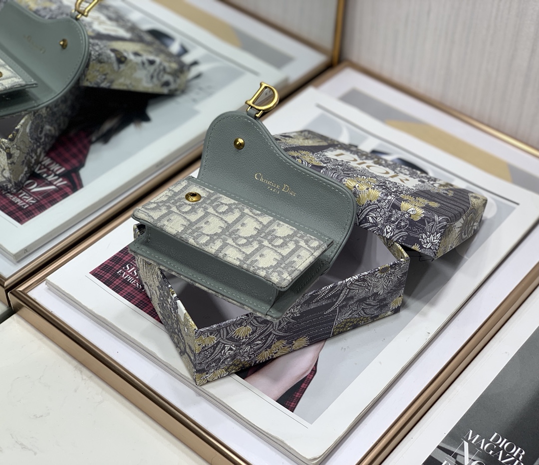 [TOP] Christian Dior Saddle Lotus Wallet 10.5cm- Grey