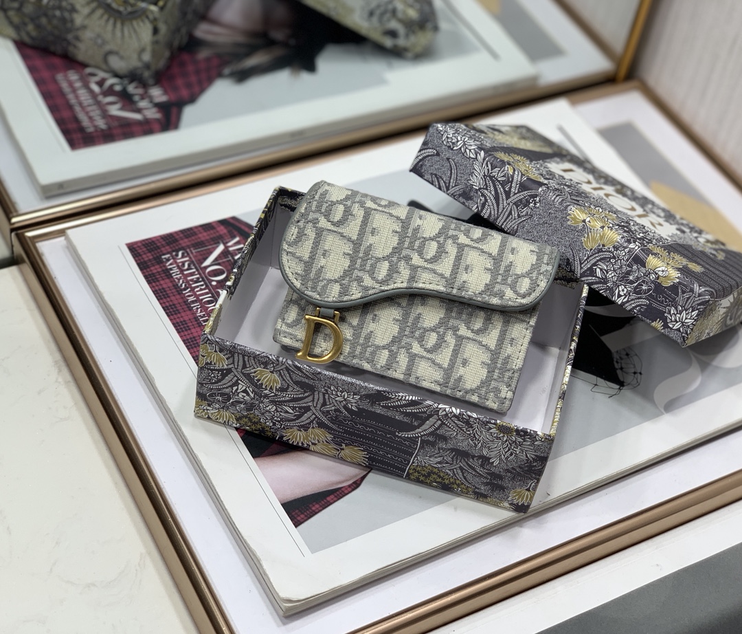 [TOP] Christian Dior Saddle Lotus Wallet 10.5cm- Grey