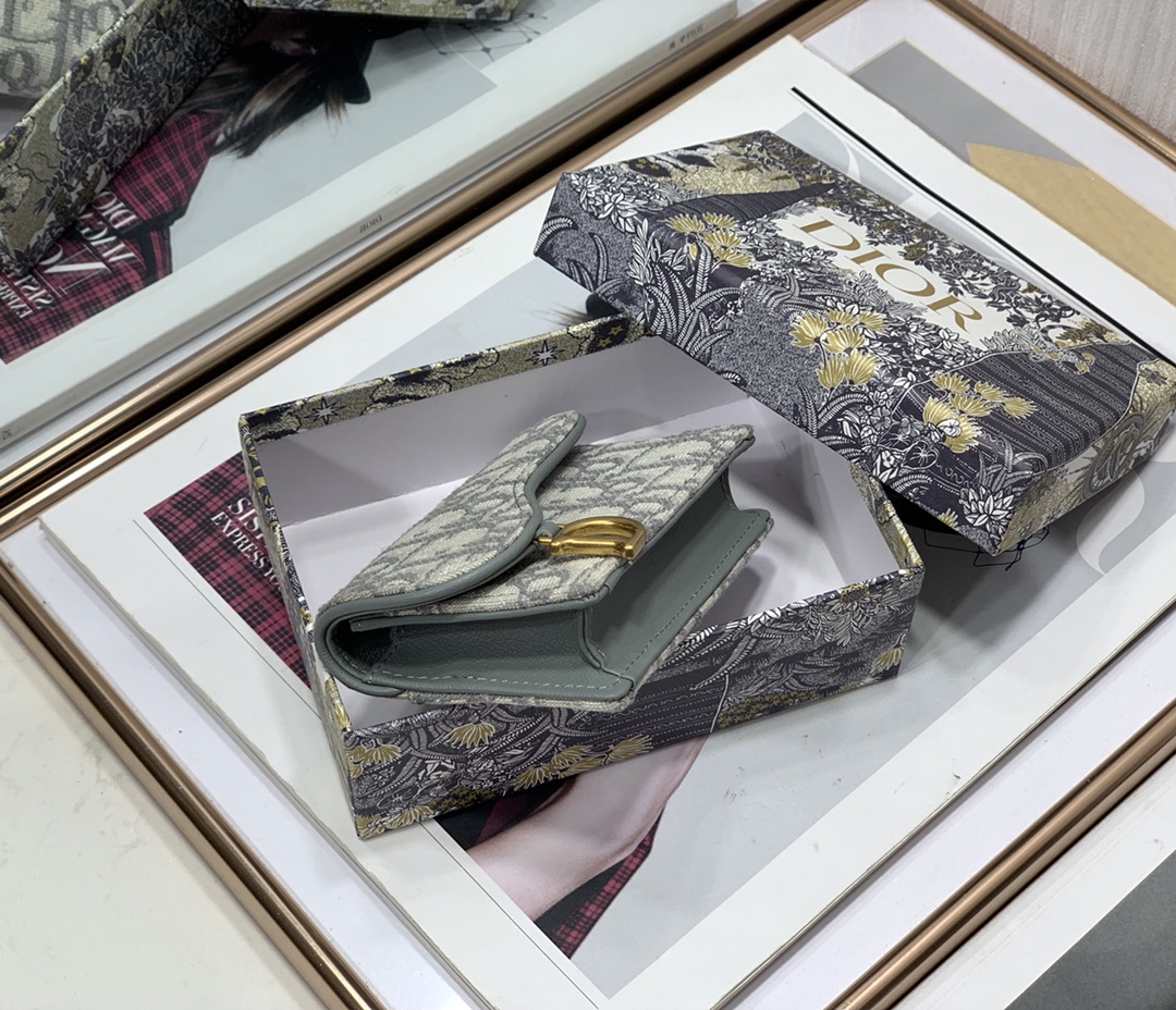 [TOP] Christian Dior Saddle Lotus Wallet 10.5cm- Grey