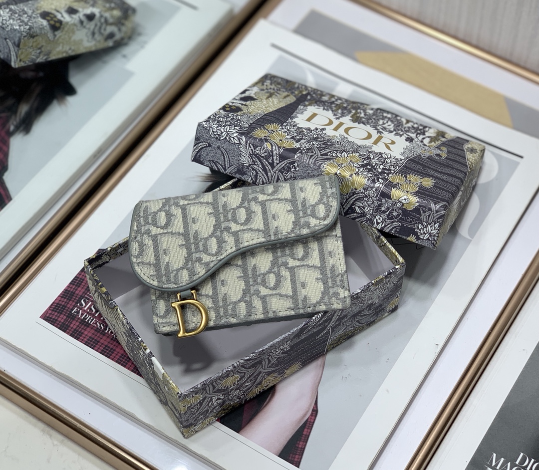 [TOP] Christian Dior Saddle Lotus Wallet 10.5cm- Grey