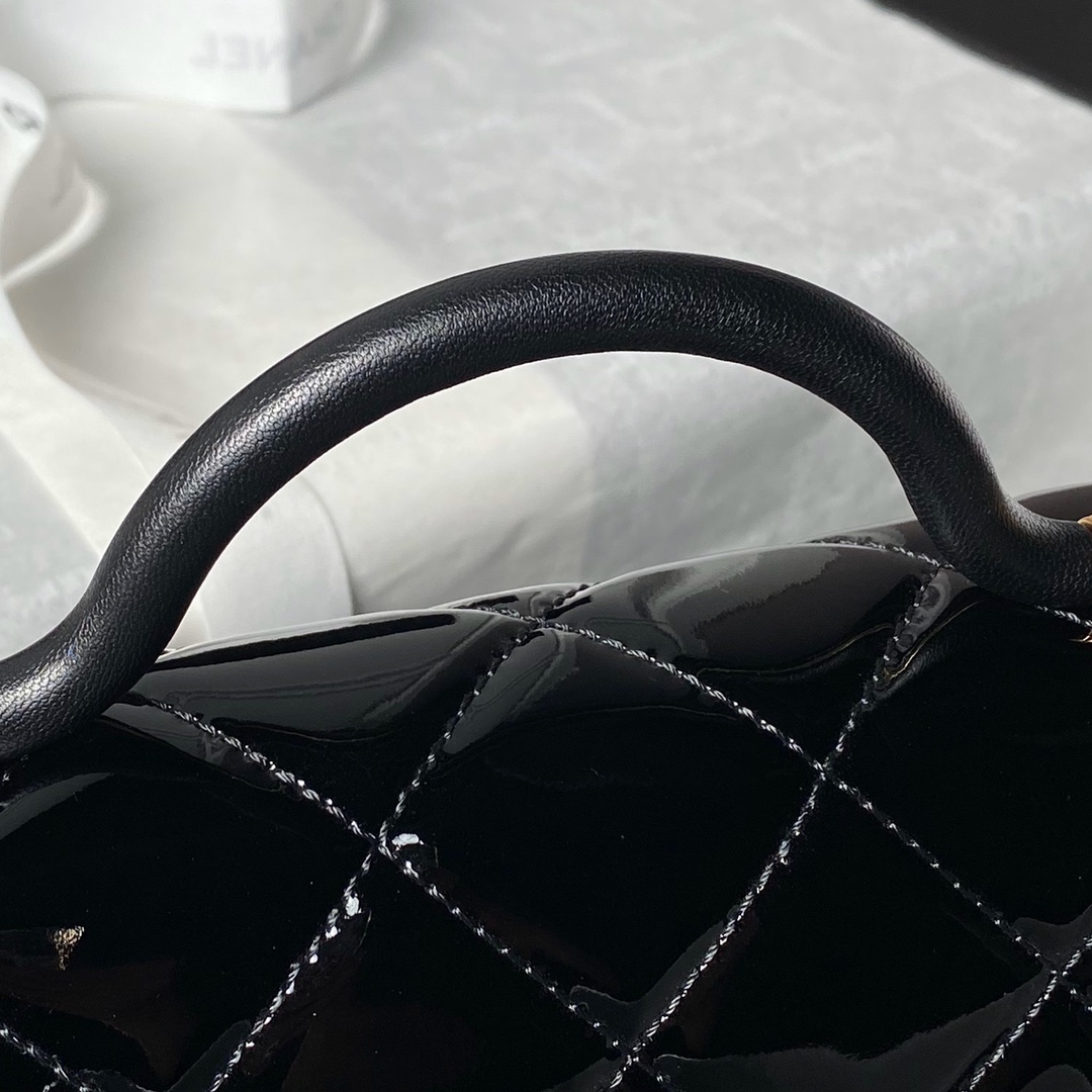 [TOP] CHANEL Patent Leather Bag 13×18×8cm/17×21×8.5cm - GHW - Black