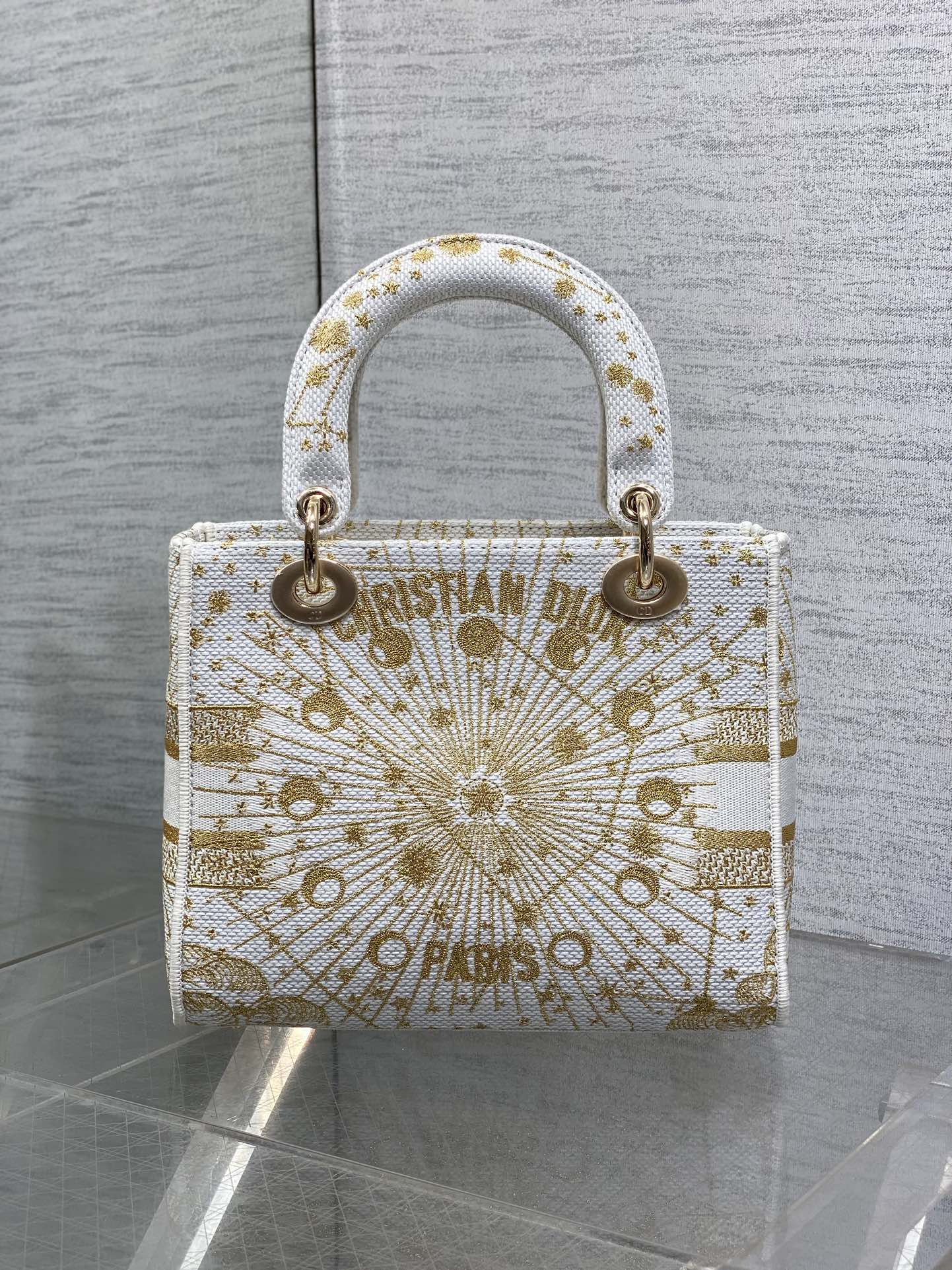 [TOP] Christian Dior Pattern Embroidery Bag 24x20x11cm - White