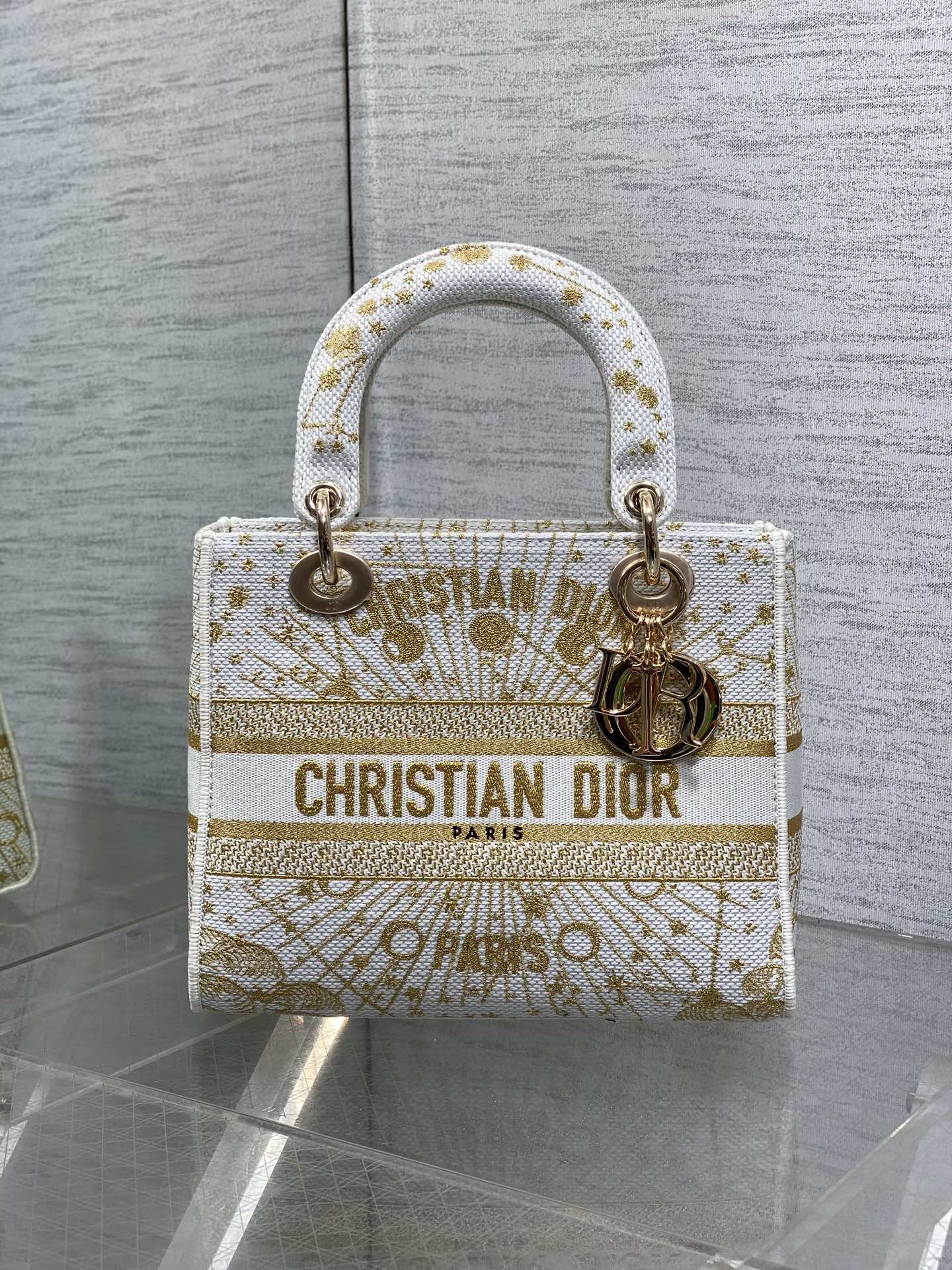 [TOP] Christian Dior Pattern Embroidery Bag 24x20x11cm - White