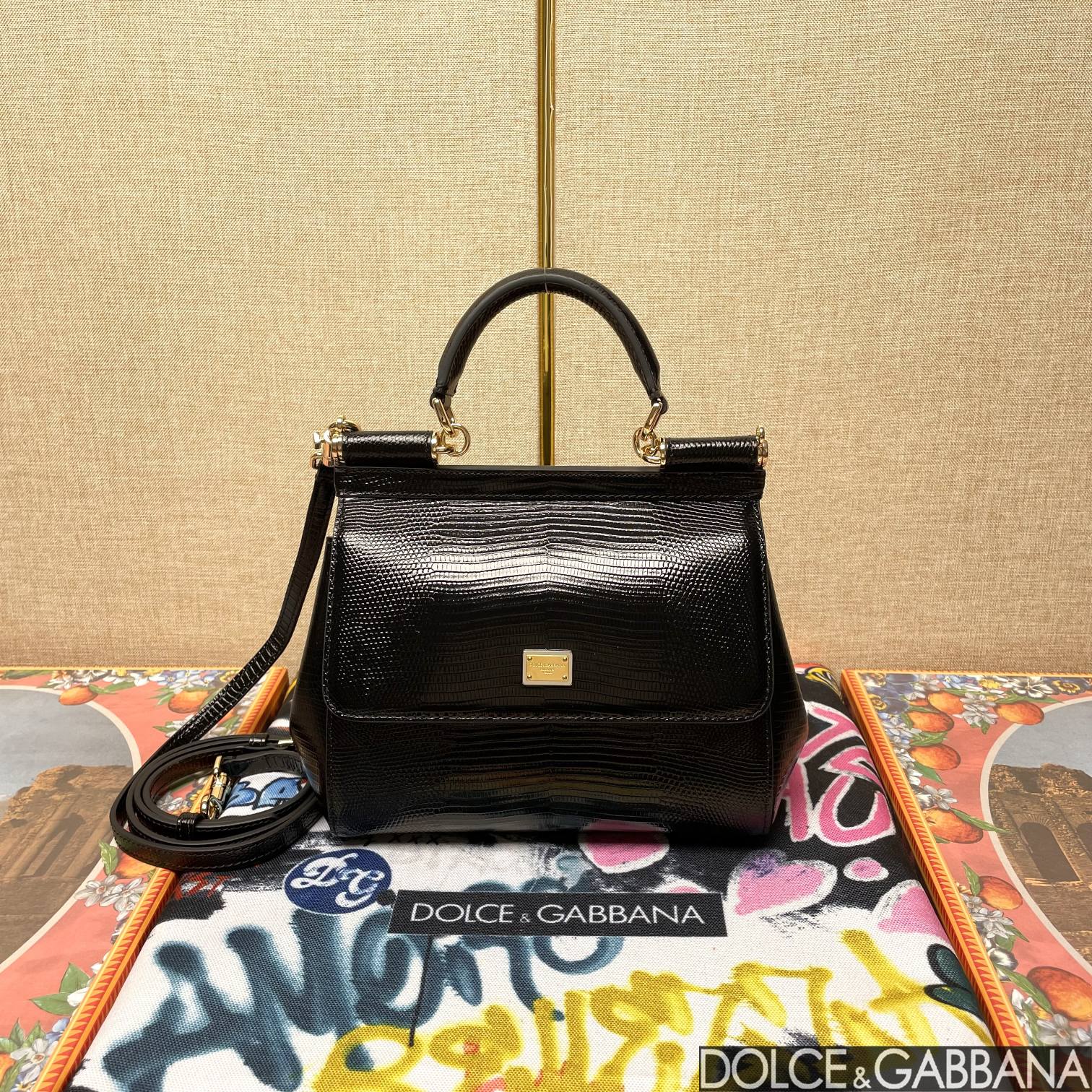 [TOP] Dolce & Gabbana D&G Sicily Bag Cowhide Lizard Pattern 20x16x8cm - 10 Color